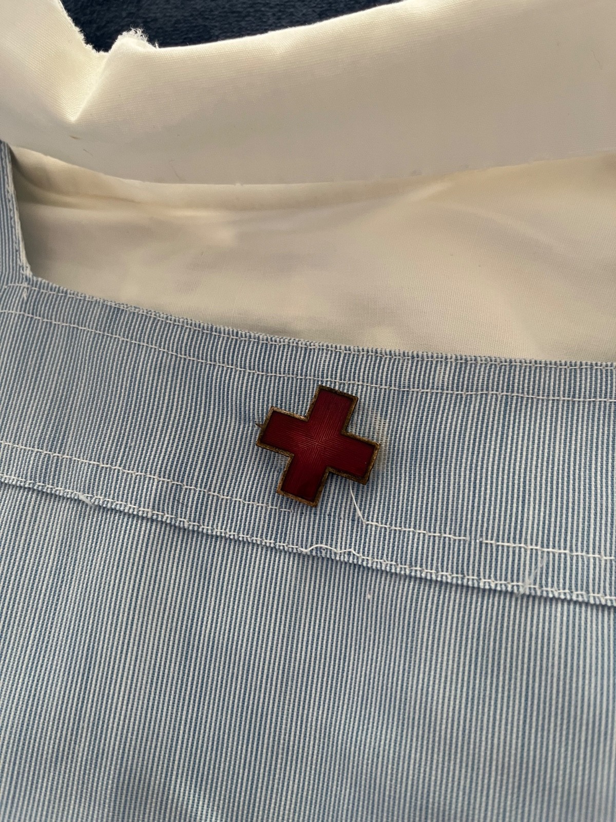 Genuine 1940s American Red Cross Nurse’s Aide Uniform w/ Pinafore, Blouse, Pin