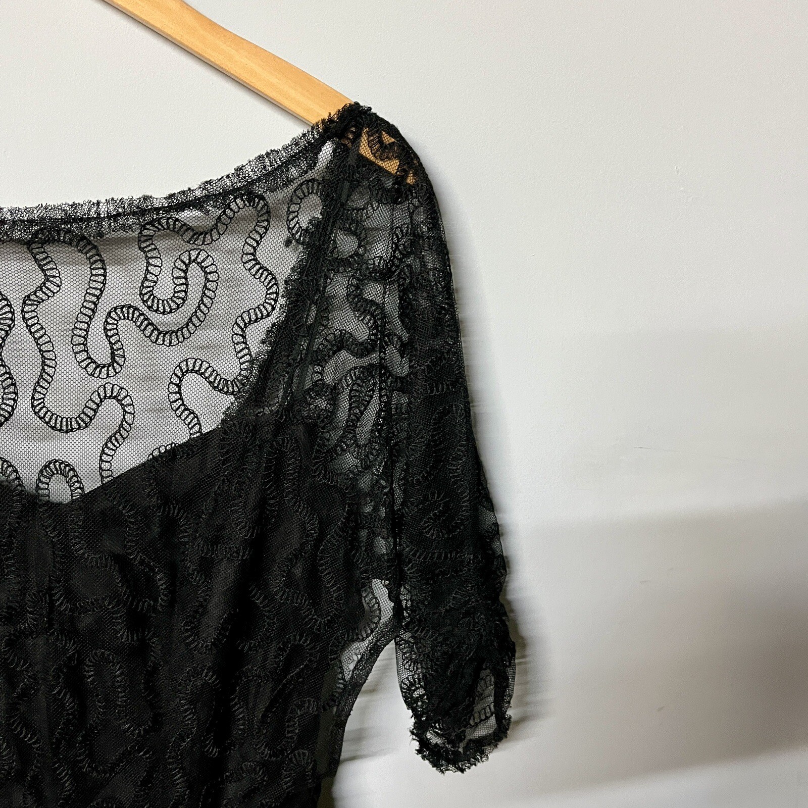 Vintage COUTURE 30s 40s Black Abstract LACE Dress 12