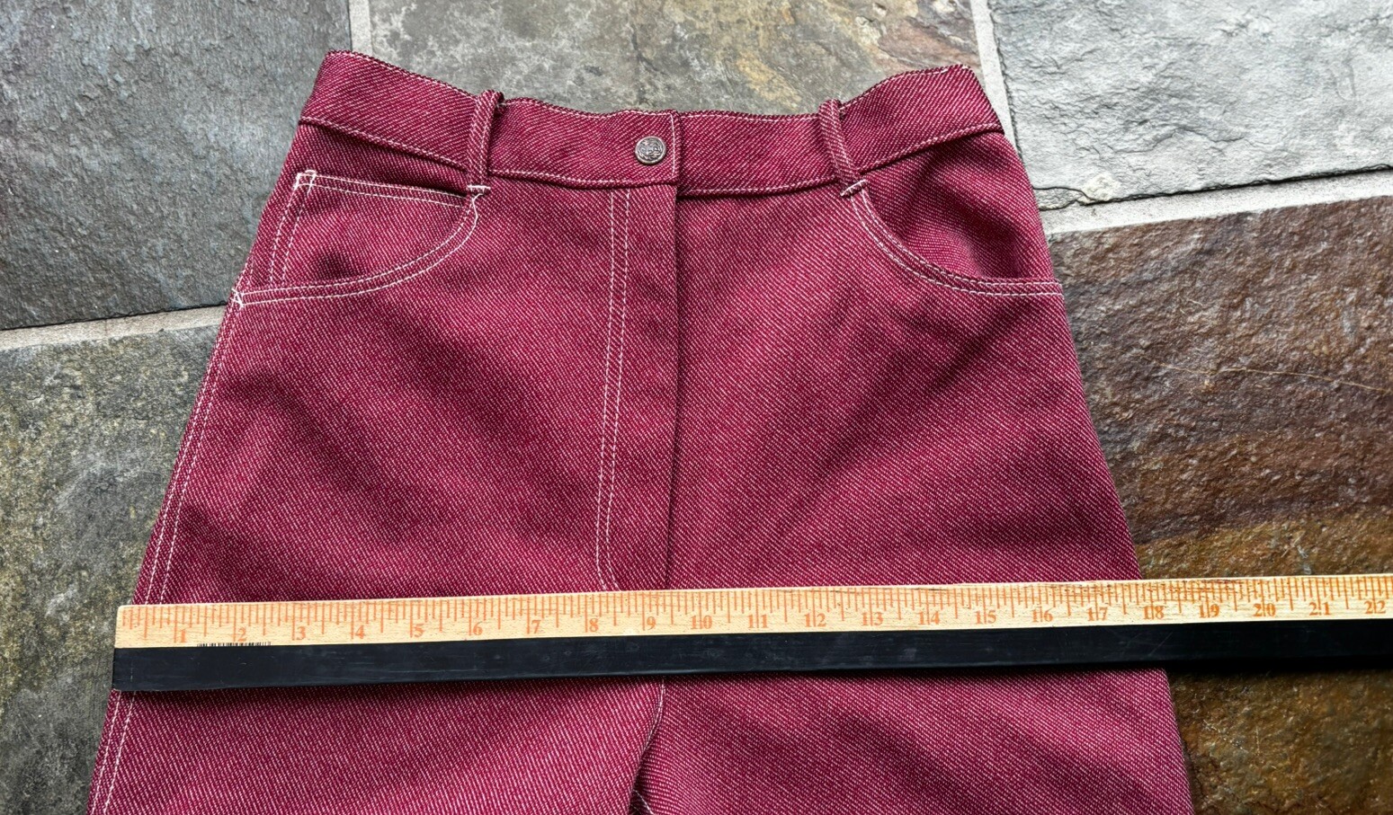 70s Sears Womens Disco Boot Cut Burgundy Pants.high Waist.white Trim.27-28”/31”