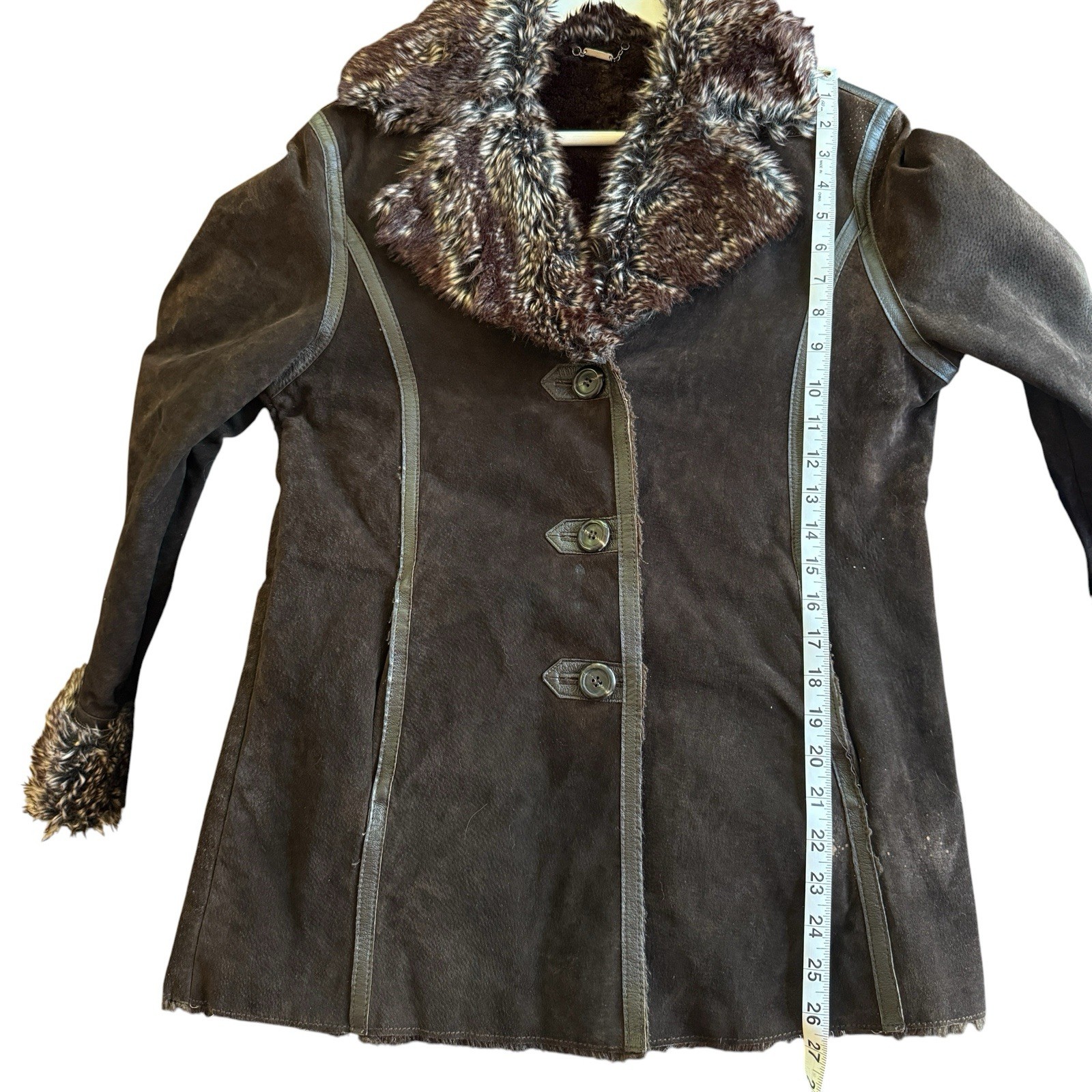 VTG Y2K Penny Lane Coat London Fog Brown Suede Boho SZ S Hippie Gypsy Rave Jacke