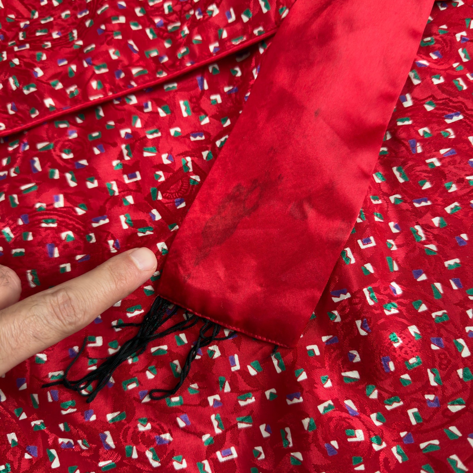 Vtg Victorias Secret Gold Label Red Satin Confetti Floral Robe M L Womens 90s