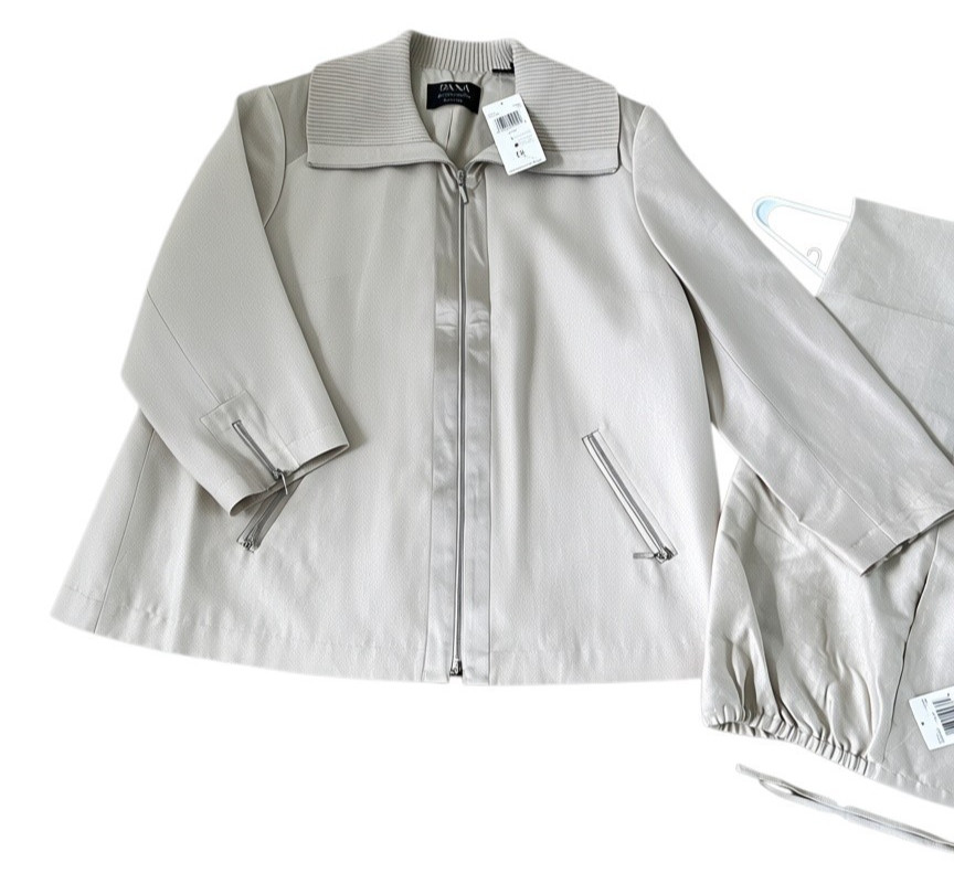 Dana Buchman Silk Pant Suit Set Women’s Sz 18 NWT Ivory Zip Jacket 2 Pc