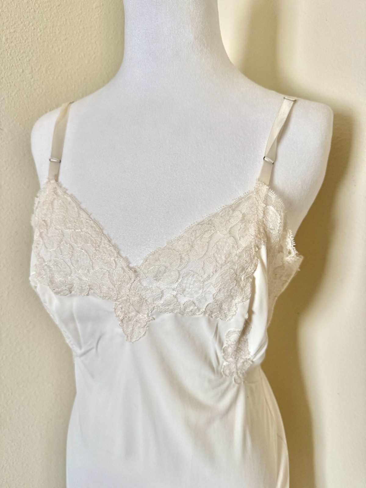 Vintage 1960s Sleeveless White Lace Nightgown or Slip In Cream With Lace Detail