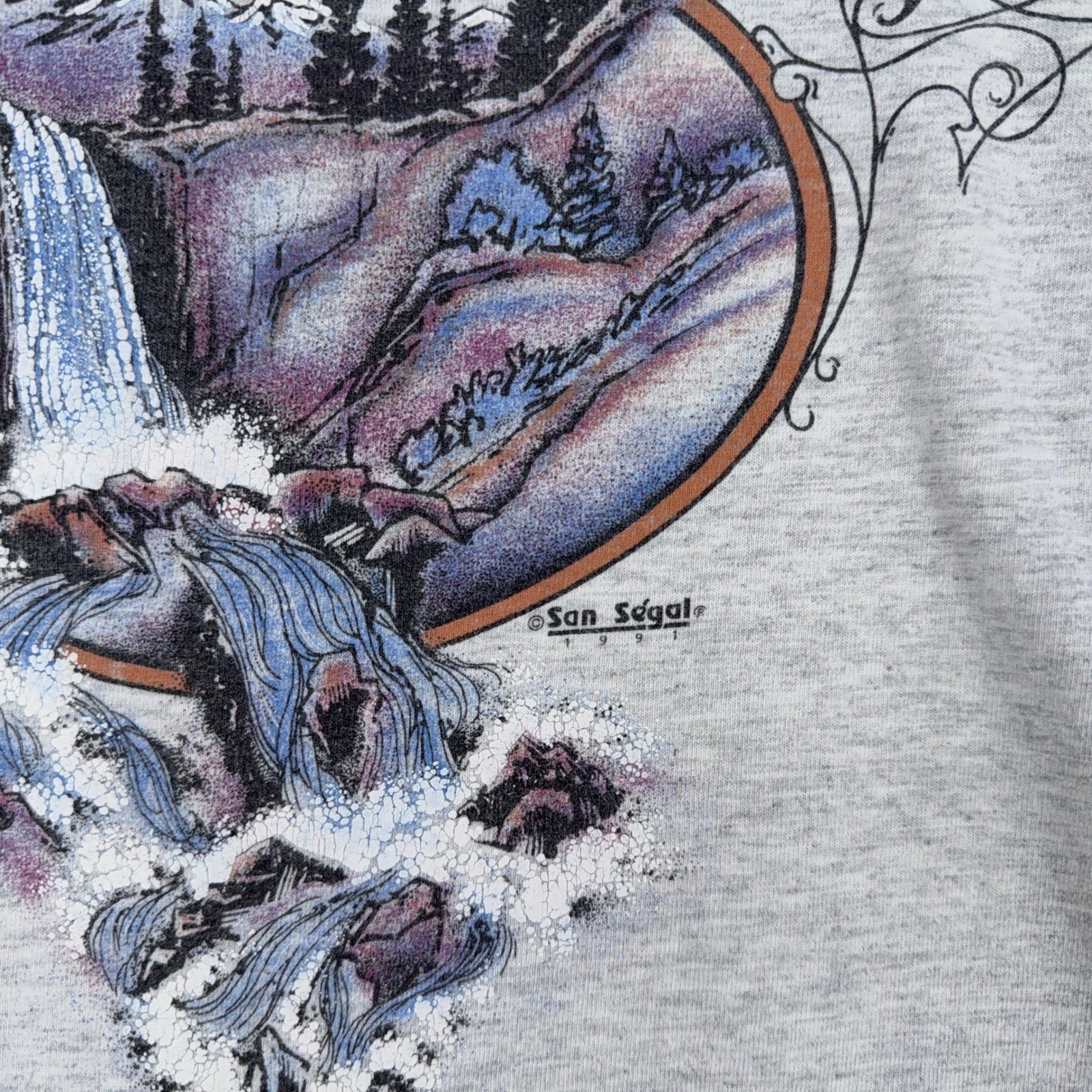 Anvil Eureka Springs Graphic T Shirt Womens Large Gray Purple Waterfall 1991