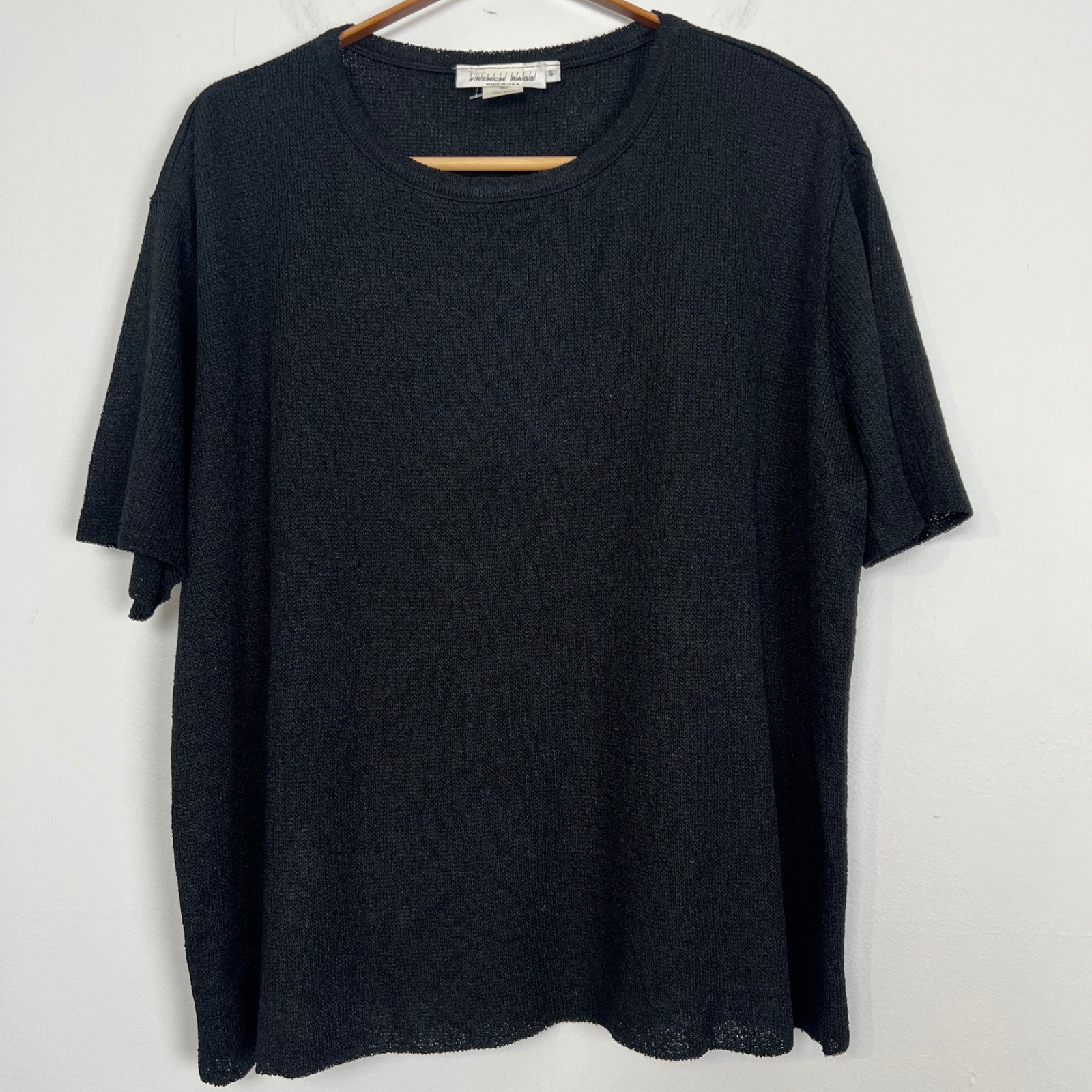 French Rags Vintage Size 5 – XL? Black Knit Top 100% Rayon Short Sleeve USA Made