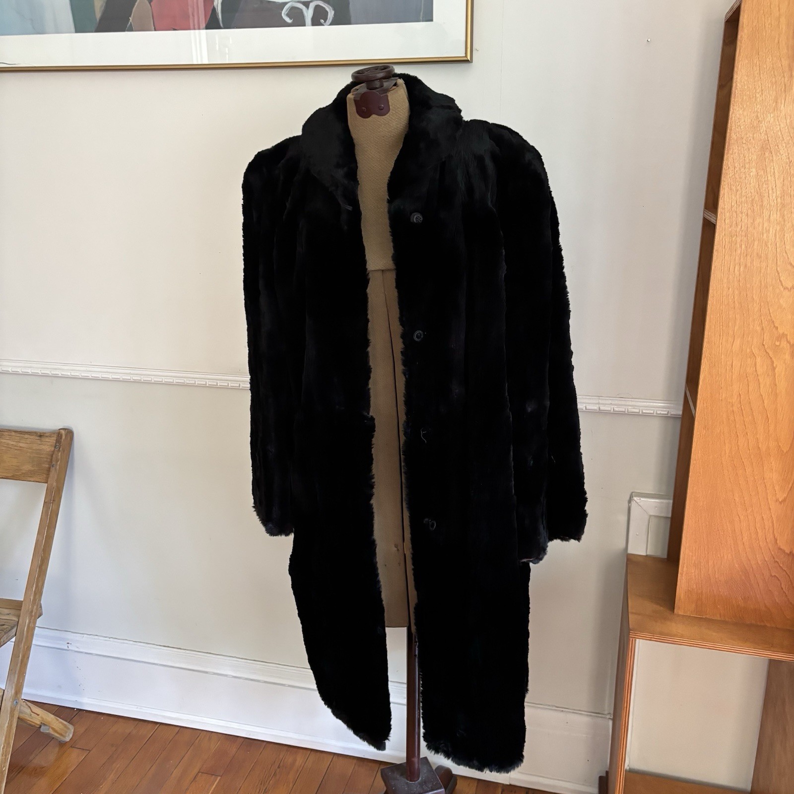 Vintage Antique Black Fur Jacket Women’s As Is Overcoat Full Length READ