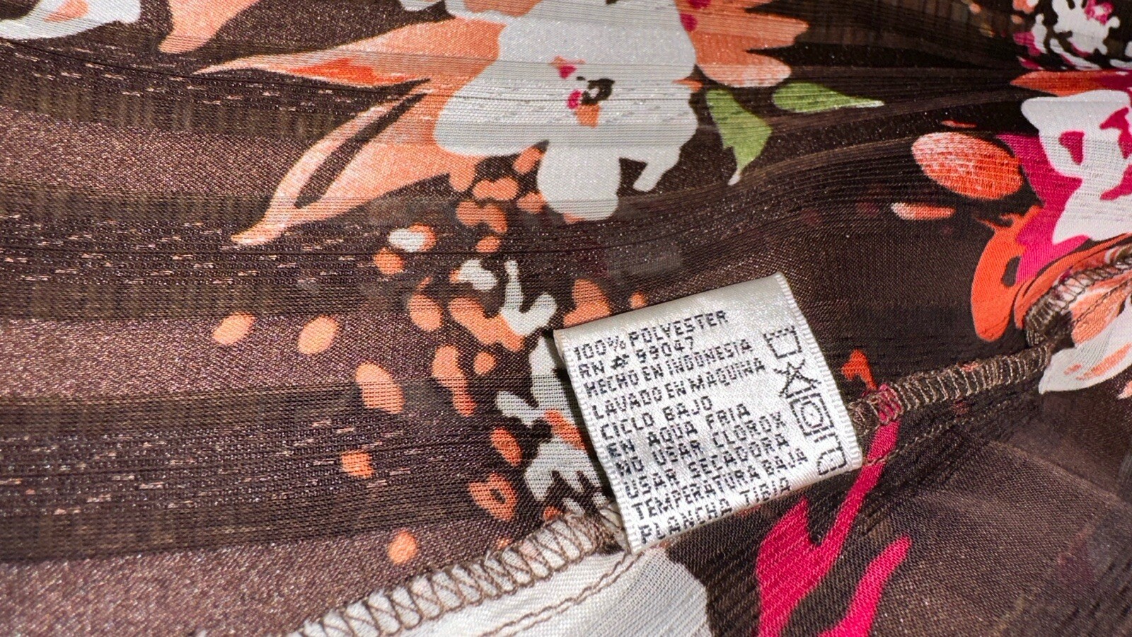 Vintage Jaipur Women’s Blouse Brown Sheer Floral 3/4 Sleeve Rose Gold M