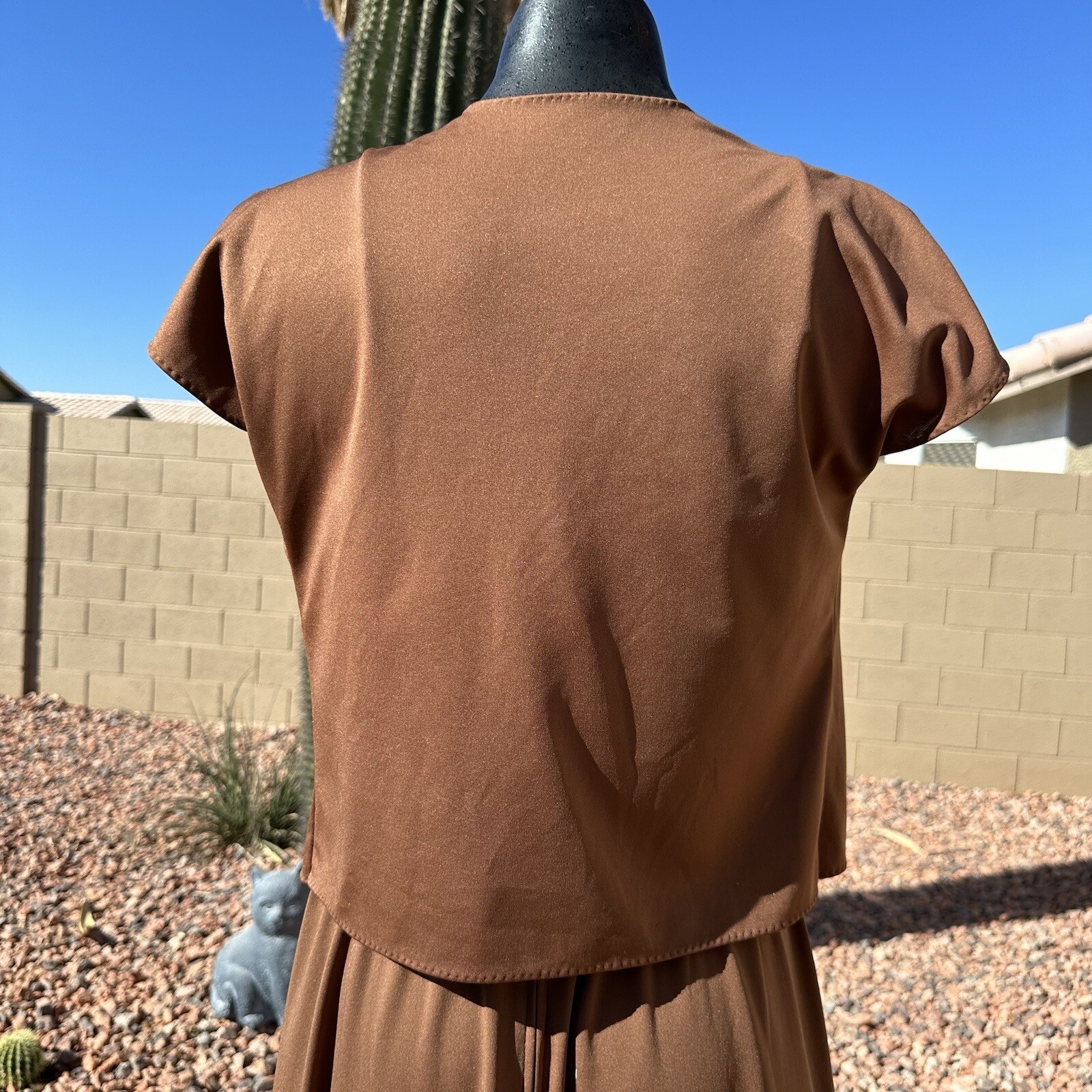 Vintage 70s Alfred Shaheen Brown Pleated Butterfly Dress Bolero Set Fits Sz 8