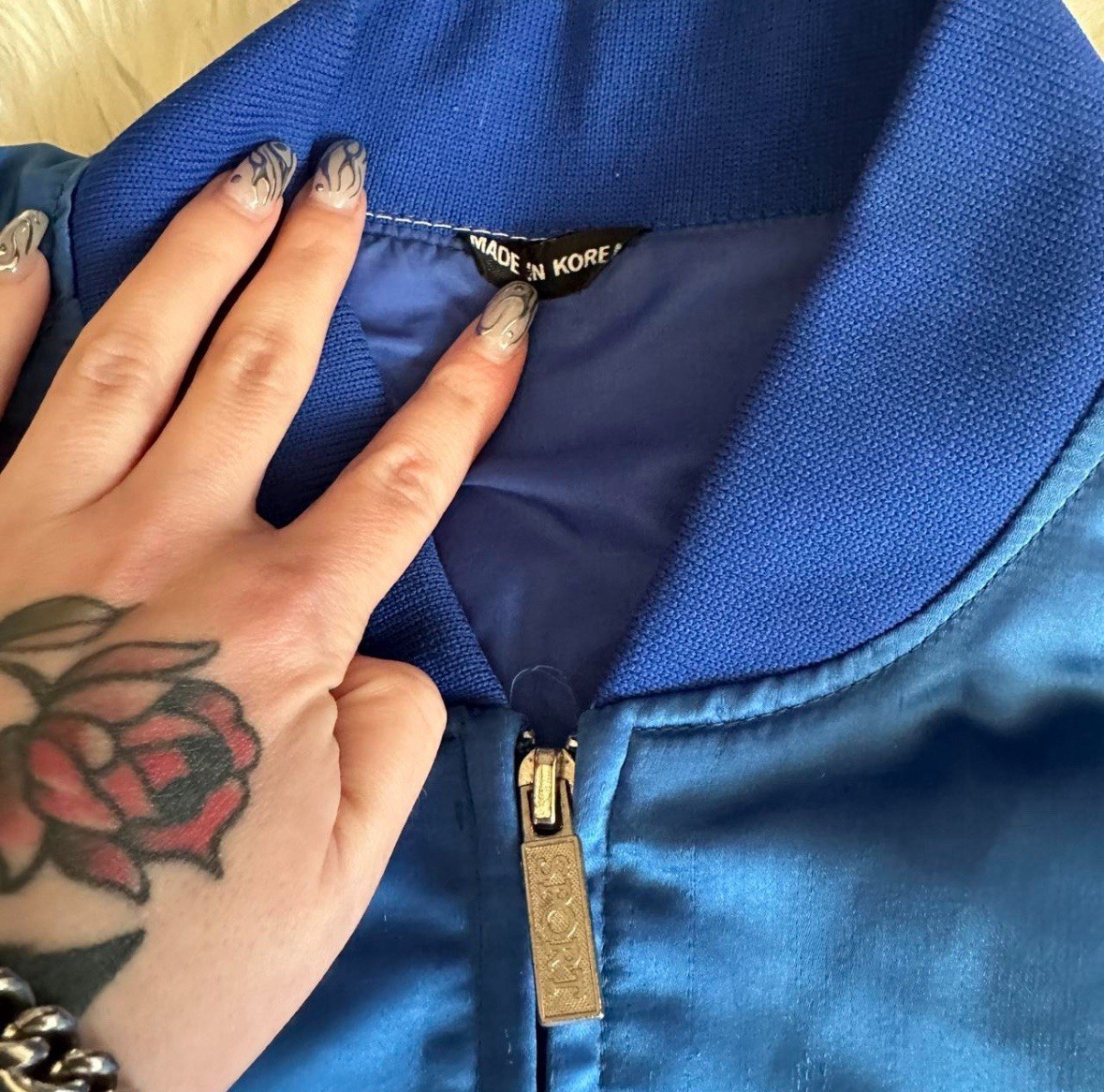 vintage 1980s sukajan souvenir blue far east japan satin bomber jacket small