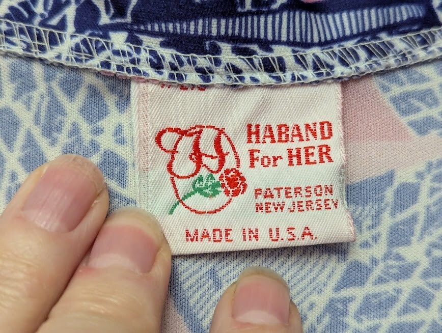Vintage 70s Haband for Her Collared Geometric Long Sleeve Blouse Top Small Blue