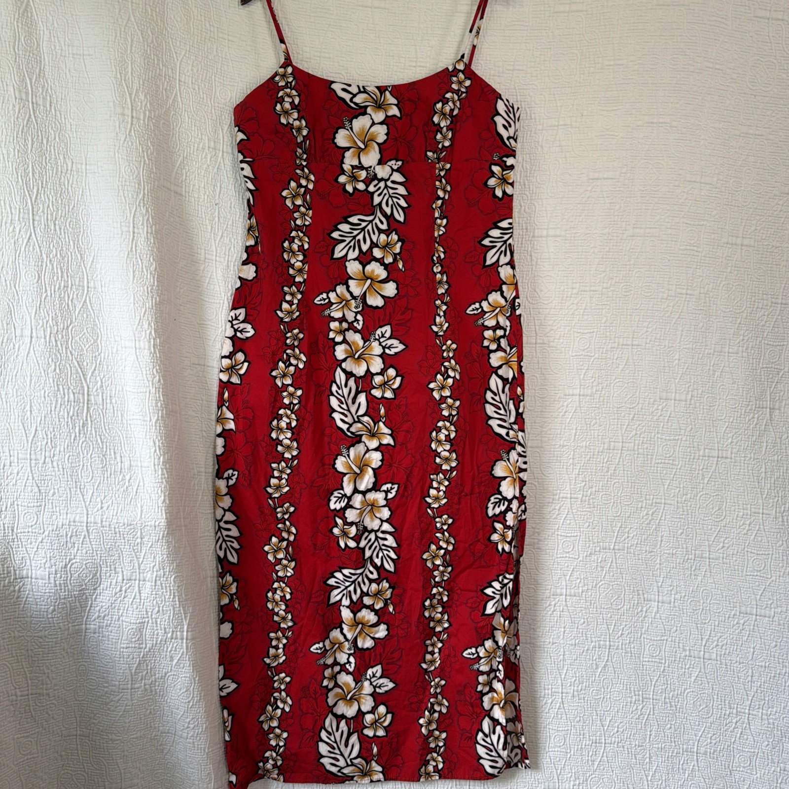 Vintage Royal Creations Hibiscus Red Hawaiian Maxi Sun Dress Size 2XL Cotton Zip