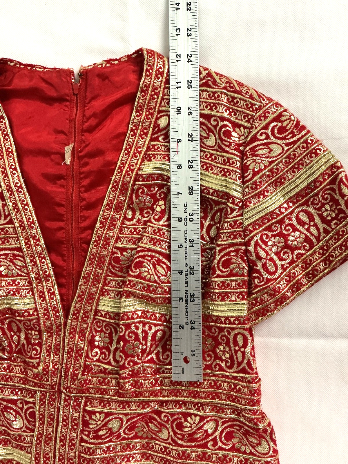 Vintage 60’s Metallic Gold Red Lurex Brocade Hostess Evening Gown