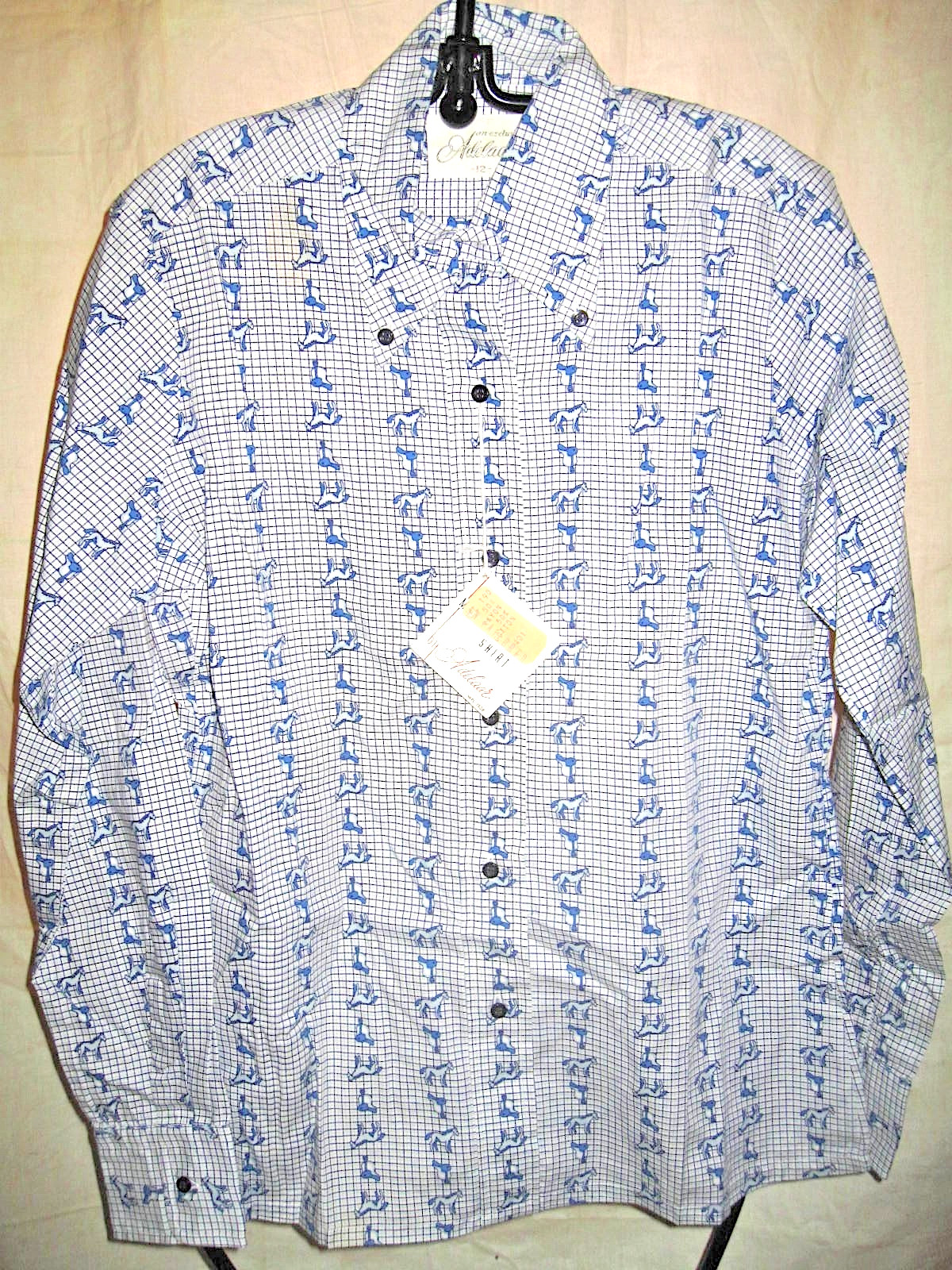 Vtg 60s Adelaar Novelty Print Shirt Horses Saddles Equestrian Deadstock Womens