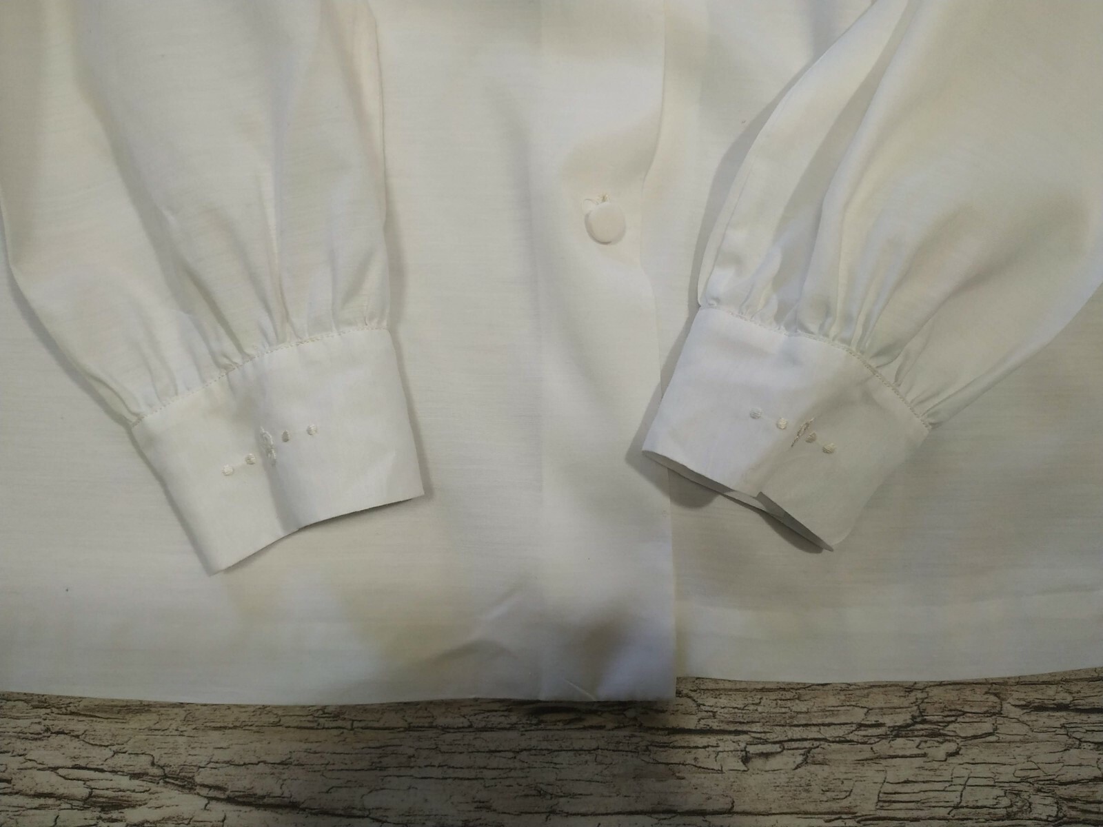 VINTAGE 60’s White Polyester Blend Blouse Embroidery Tramo Switzerland Size 38