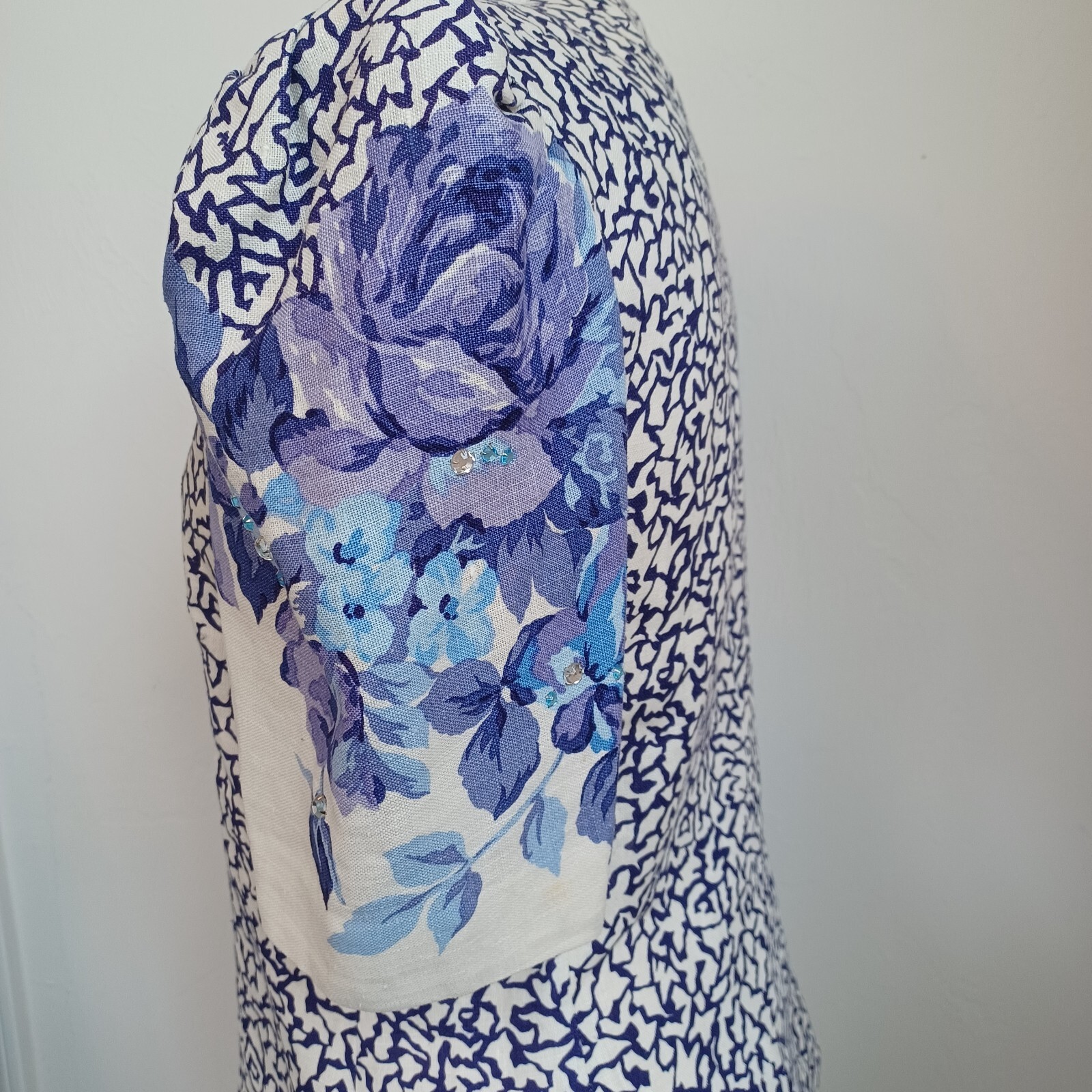 Rickie Freeman Teri Jon Vintage Purple Floral Puff Sleeve Embellished Blouse 8