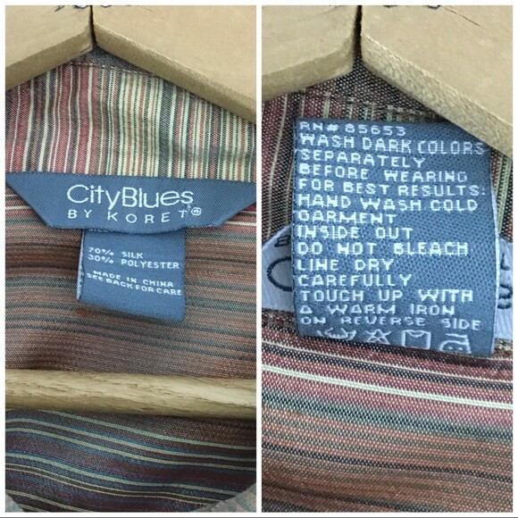 Vintage Koret City Blues Large Brown Silk Shirt Multi Color Striped Blouse