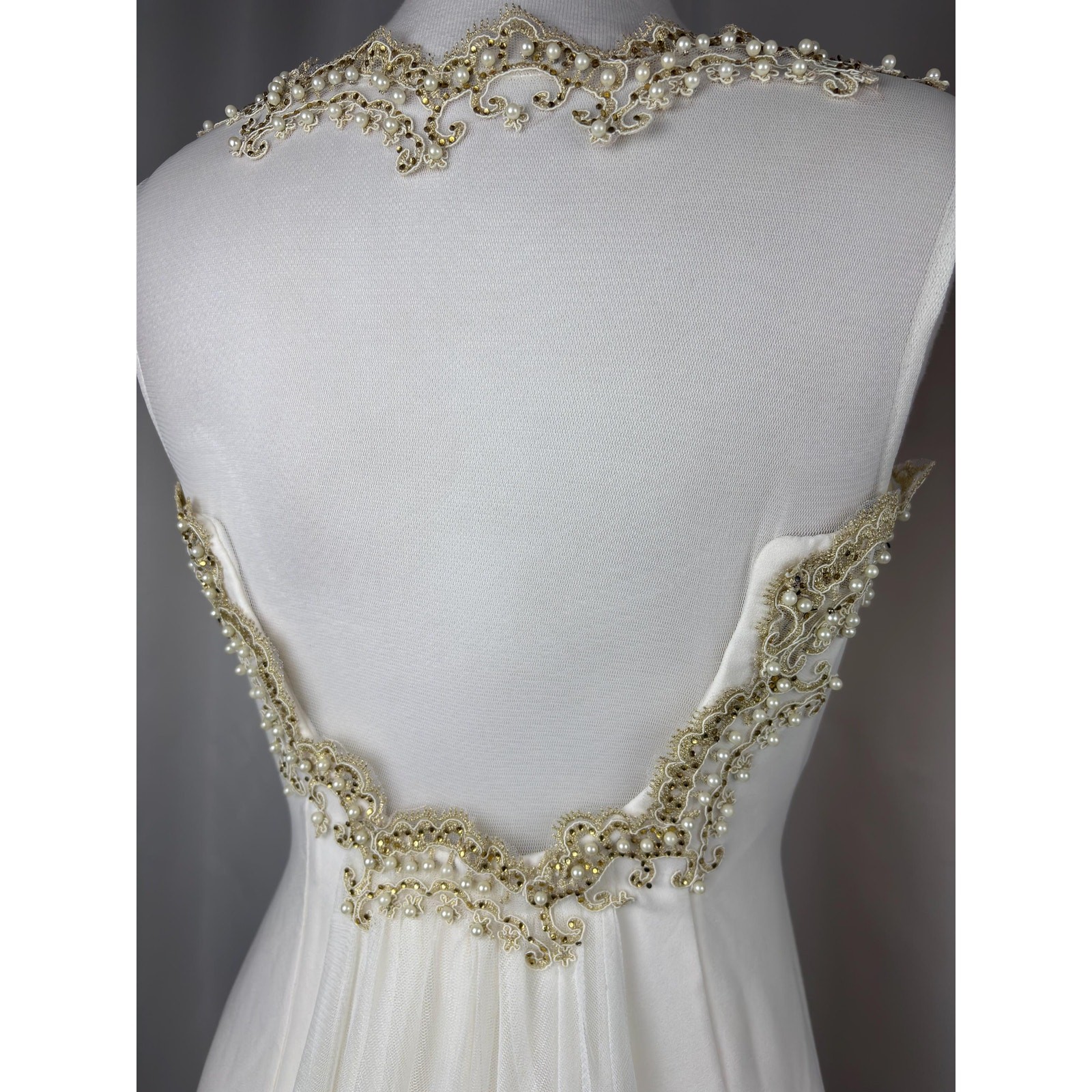 Vintage Pearl Beaded Illusion Back Mermaid Wedding Dress Bride