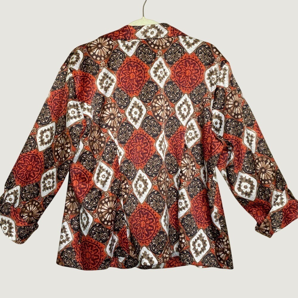 Dressbarn Jacket Women 2X Vintage Geometric Medallion Print Button Front 3/4 Slv