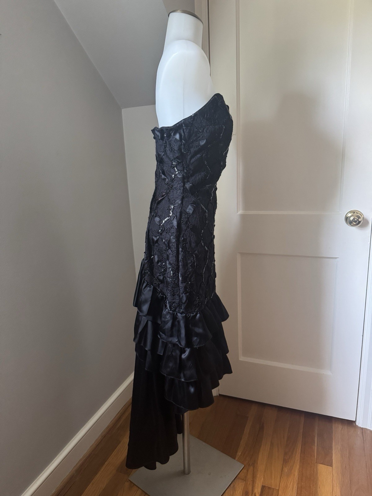 Women’s L.A. Glo Vintage Black Sequined Hi-low Strapless Cocktail Dress 11/12