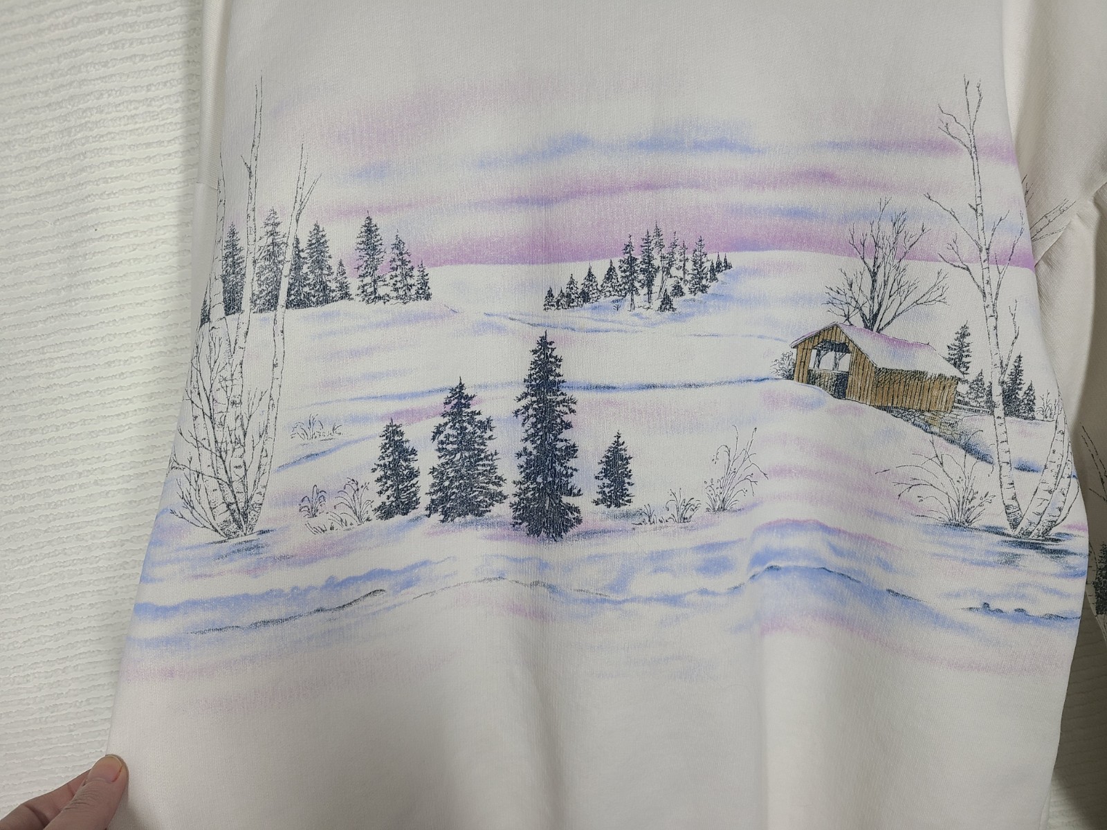 Art Unlimited 1990s Sweatshirt All Over Print Large Crochet Collar Grandma Slay