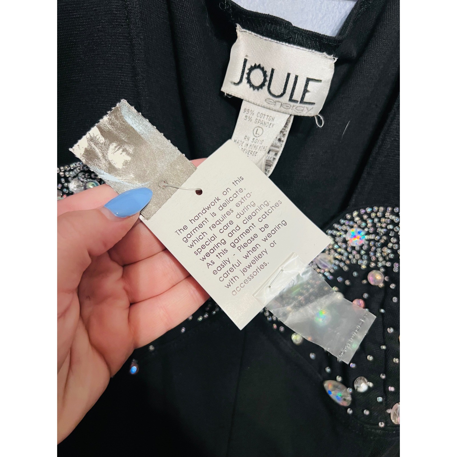 Vintage Women’s Joule Energy Black Romper SZ LG NWT Rhinestone Embellished 80s