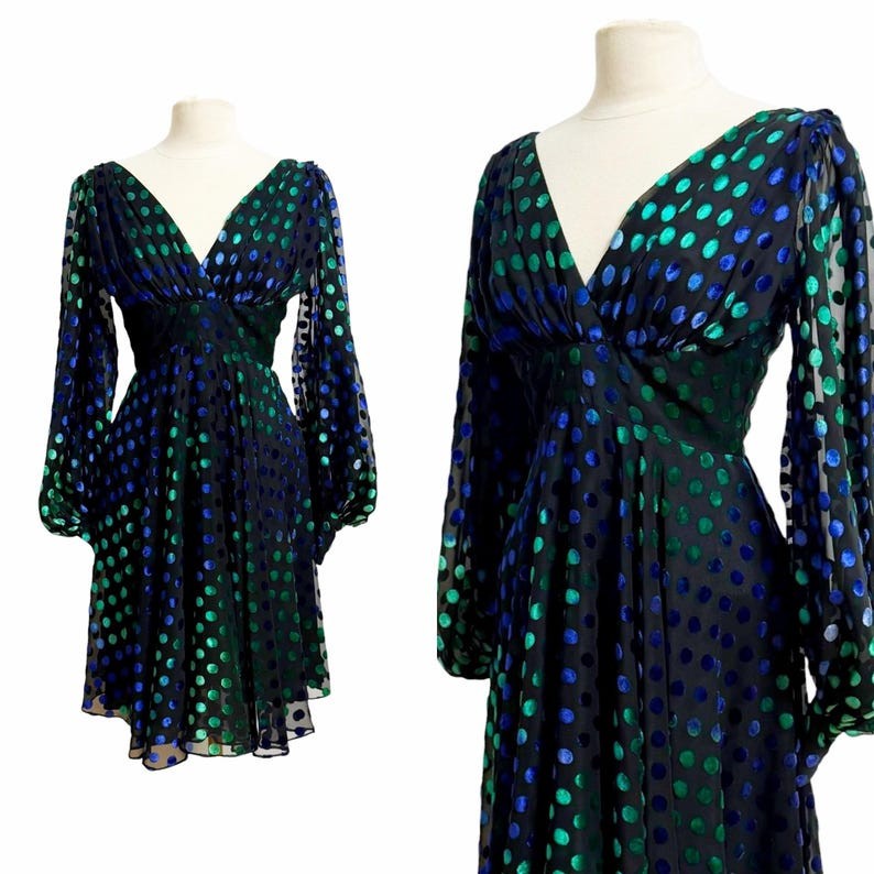 1970s Richilene Dress / 1970s Dress / Velvet Flocked Dress / Size Small