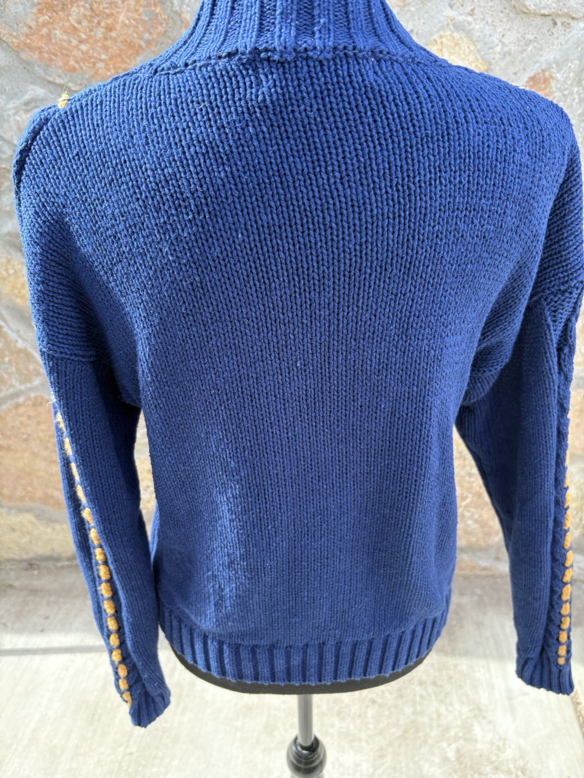 Vintage Mixed blues S Chunky Cable Knit Base W/ Colorful Embroidery POM POM READ