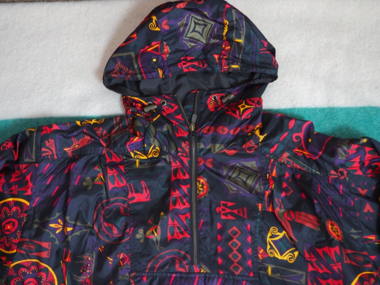 VTG 80s Roffe Indigenous Southwest Art Outdoor Anorak Belted Ski Jacket Womens M