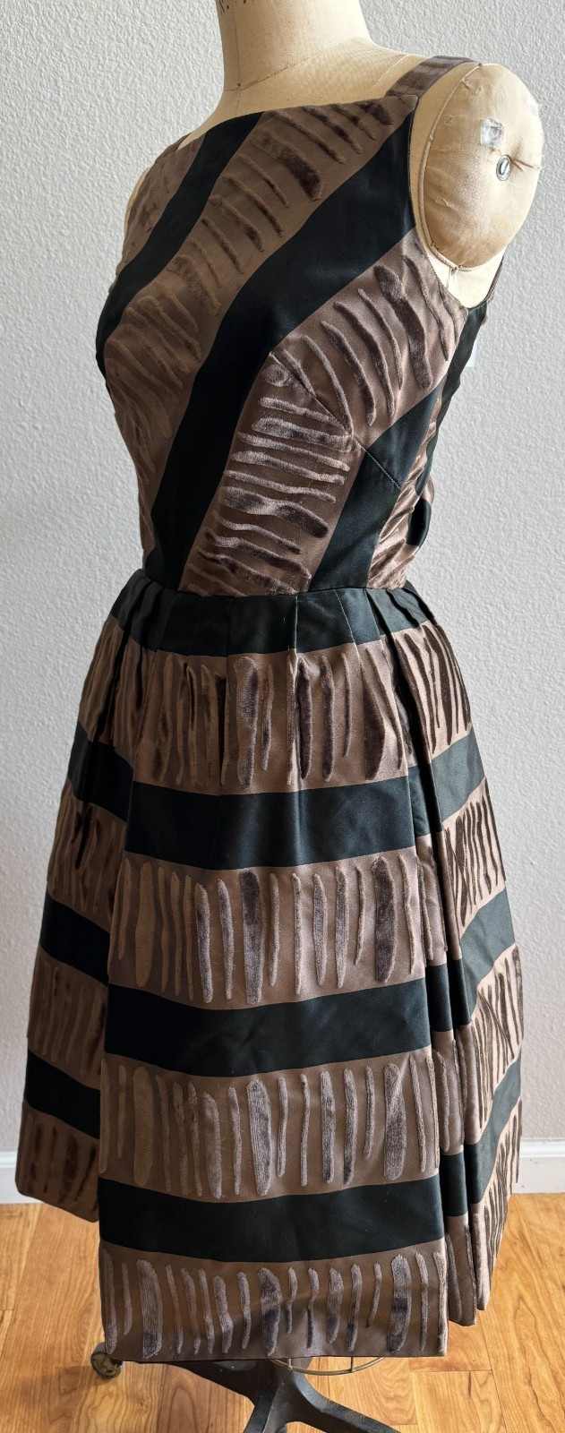 Vtg 60s I. Magnin Bud Kilpatrick Black Brown Velvet Dress Sz Sm 4 Pockets RARE