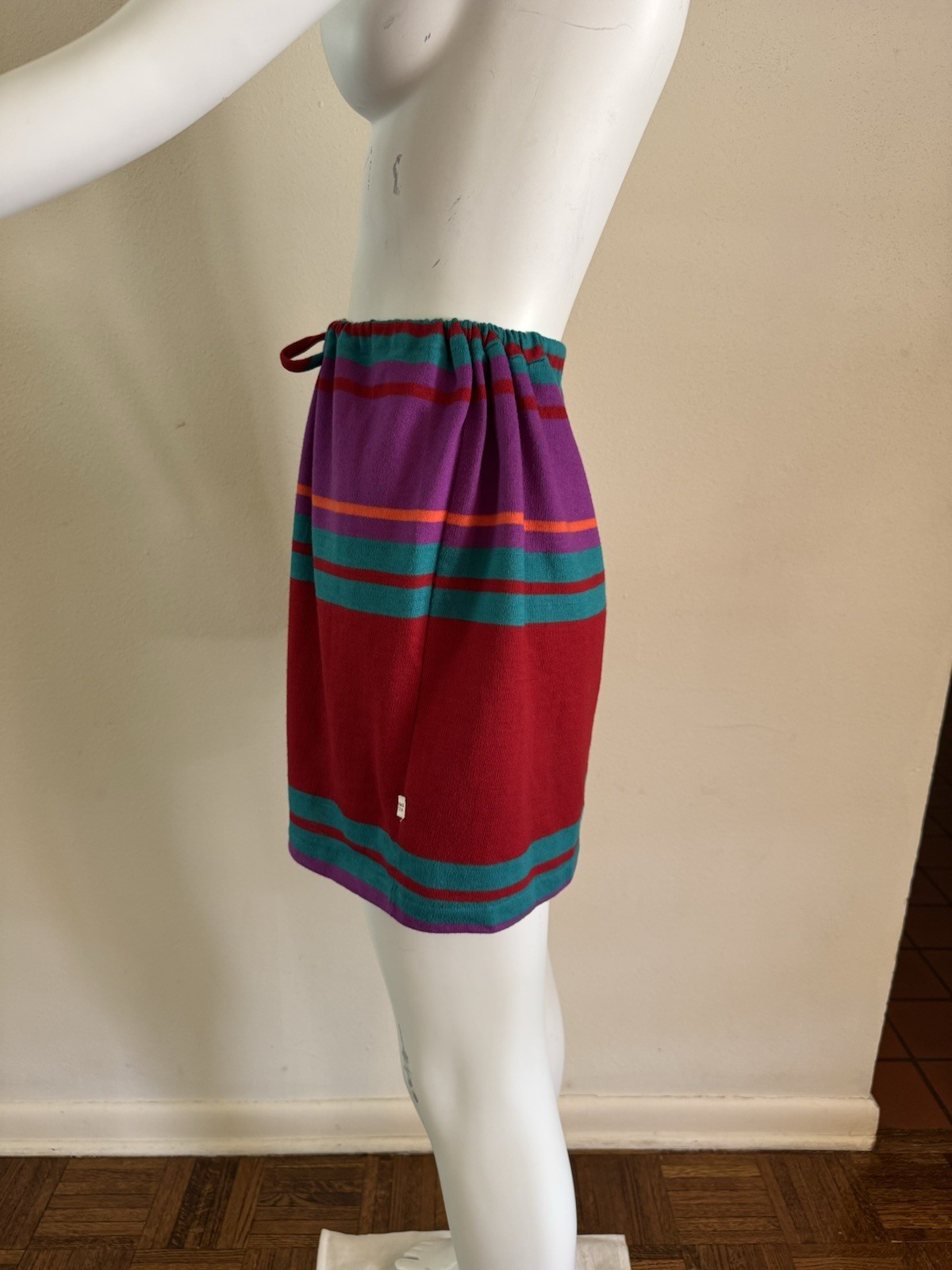 70s Hang Ten Charlies Girls Striped Skirt Tie Waist Mod Surf Swim Skate VTG