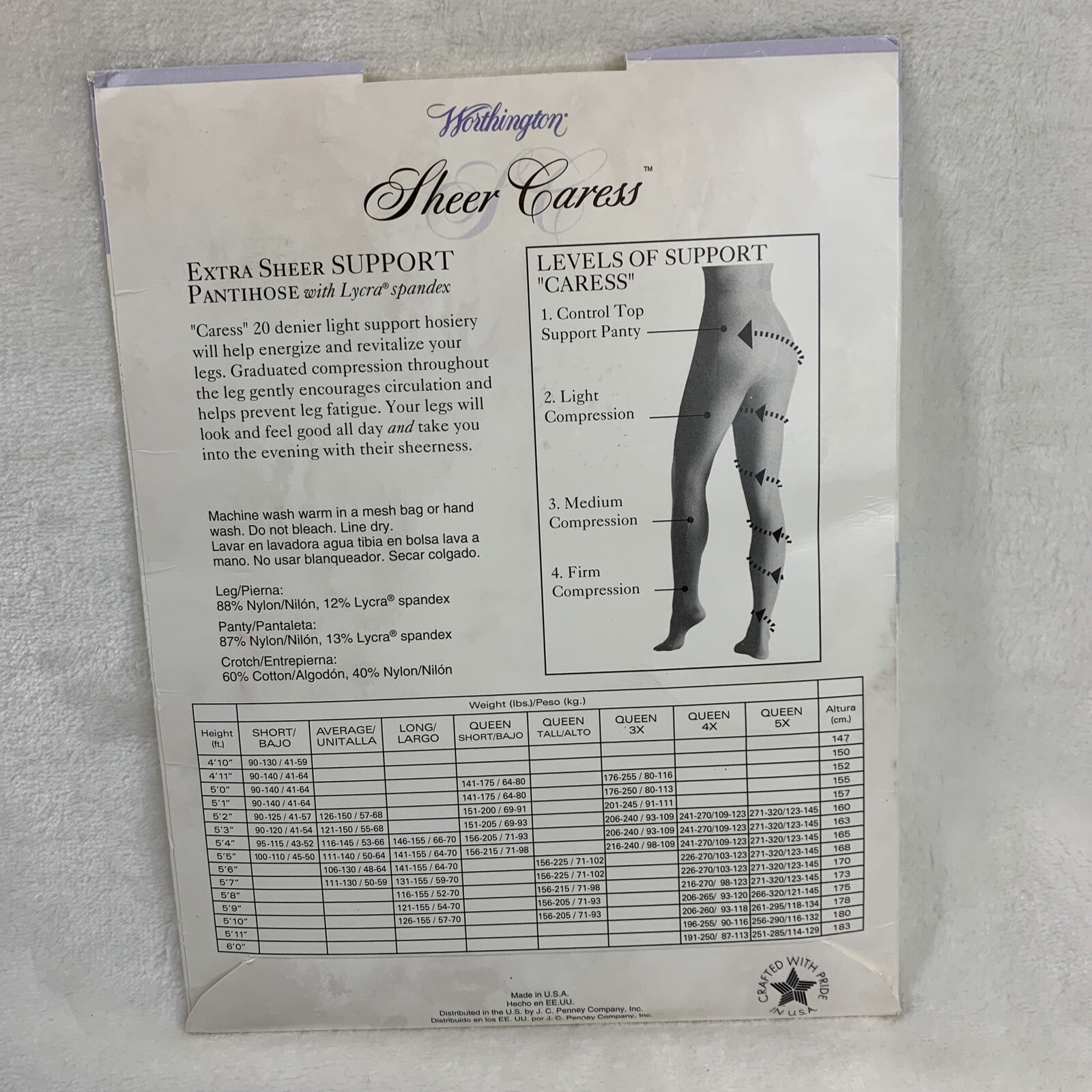 Vtg Worthington Extra Sheer Caress Queen Short White Active 20 Light Pantyhose