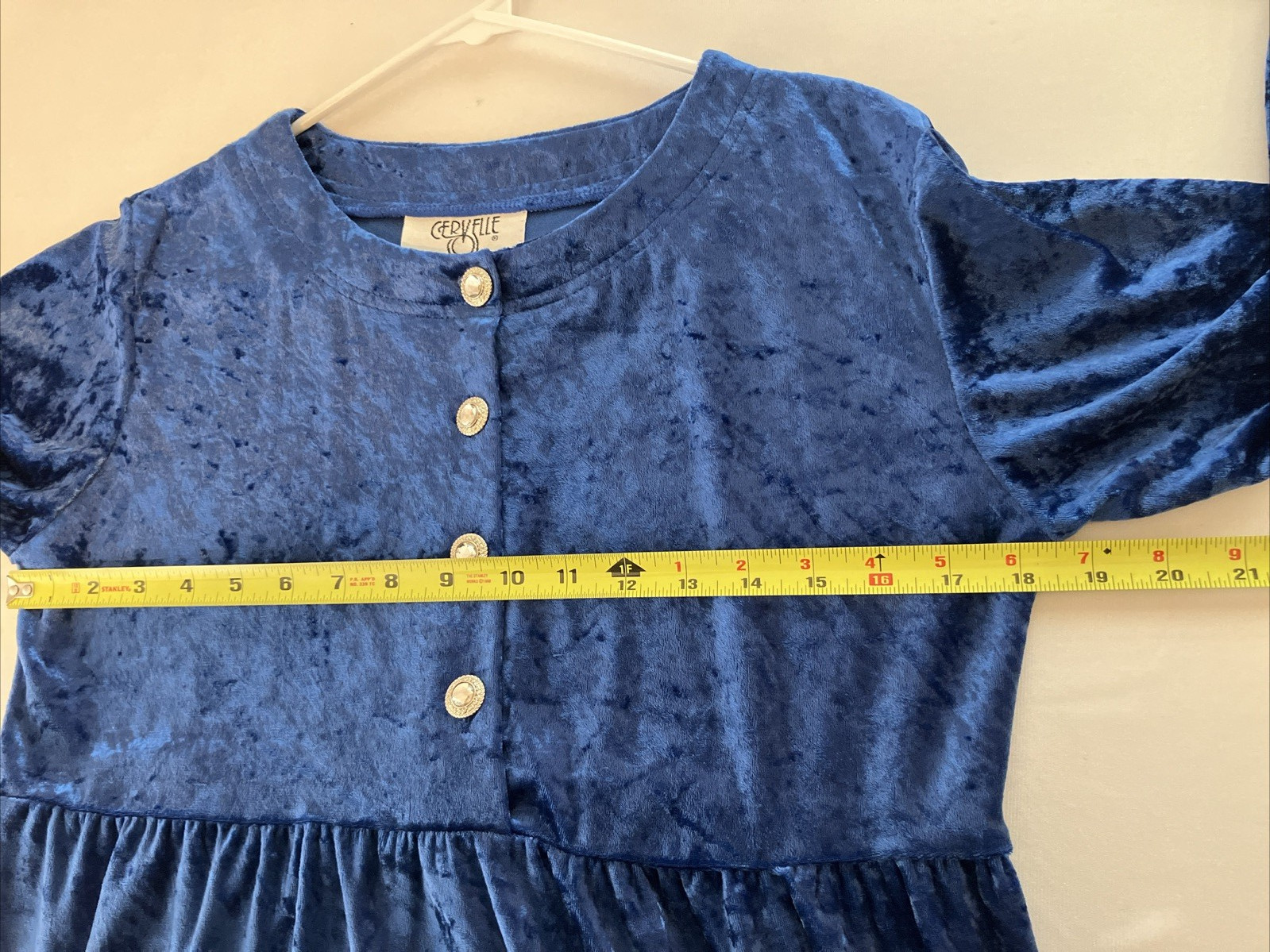 Vintage Cervelle Crushed Velvet Midi Dress Blue Small 90s Whimsigoth Romantic