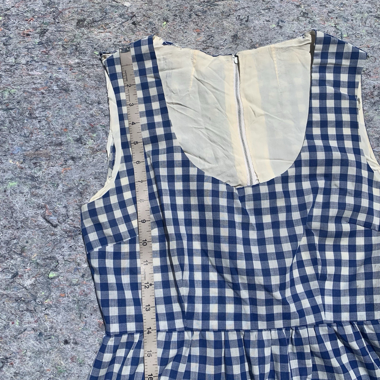As Is vintage 50s blue gingham cotton sleeveless straight maxi dress cottage