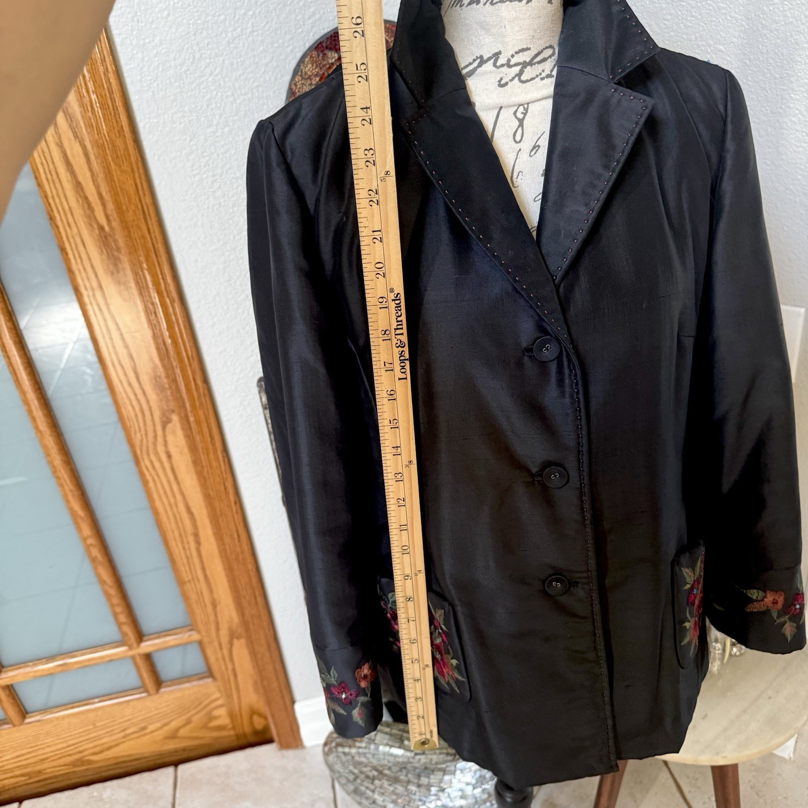 Vintage Korean Sul Yun Hyoung Designer Black Blazer Floral Embroidered Jacket