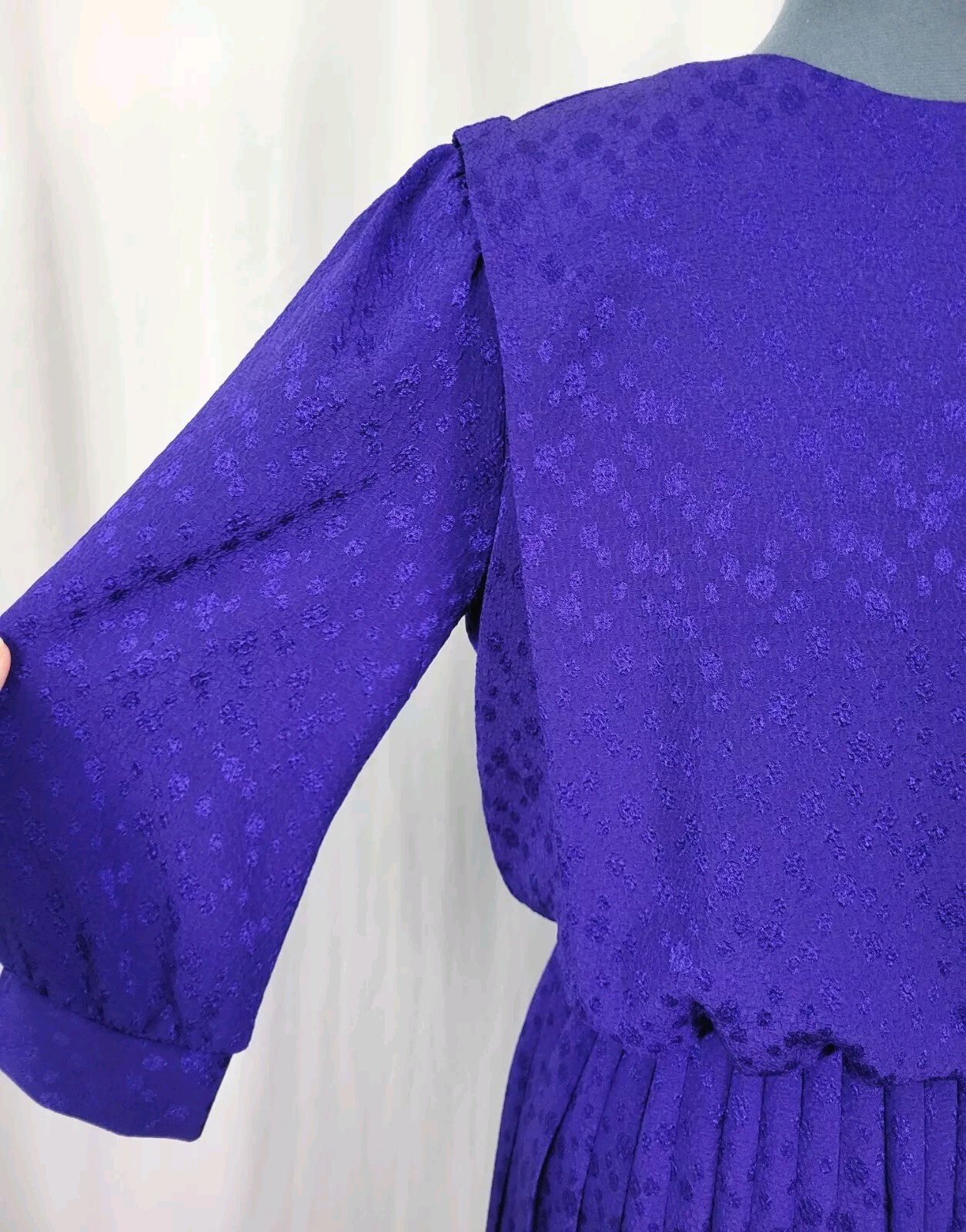 Vintage VLP Purple Polka Dots on Purple Blouson Dress w Pleated Skirt Size 10P