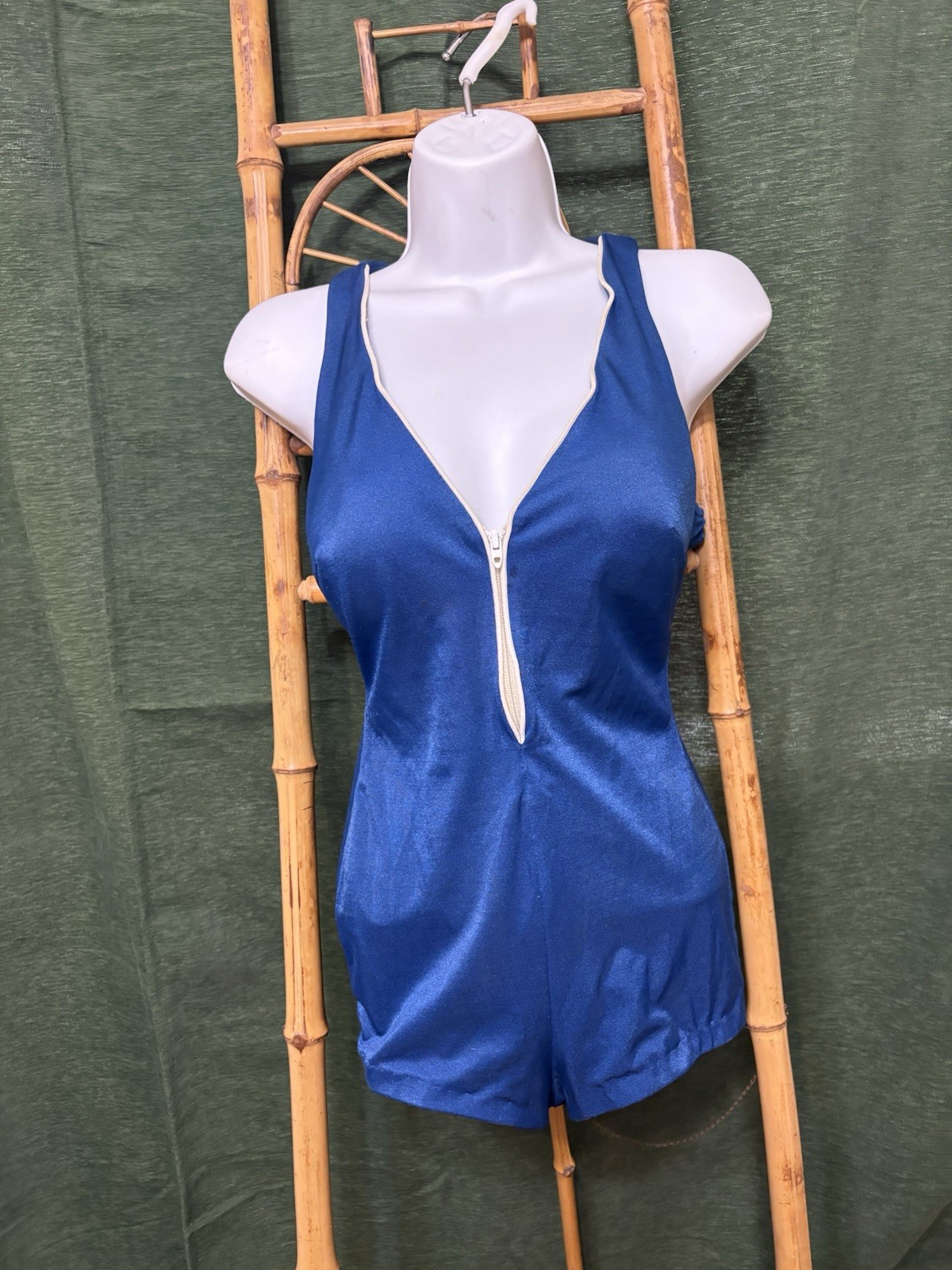 Vintage 1960s De Weese Design Swim & Sun Swimsuit Navy Blue One Piece W Zipper