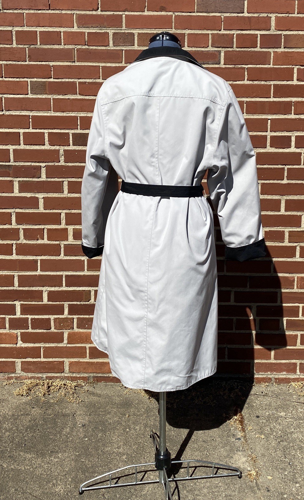Vintage 80s Ladies Trench Coat Black And Light Grey Reversible By Townhouse Sz L