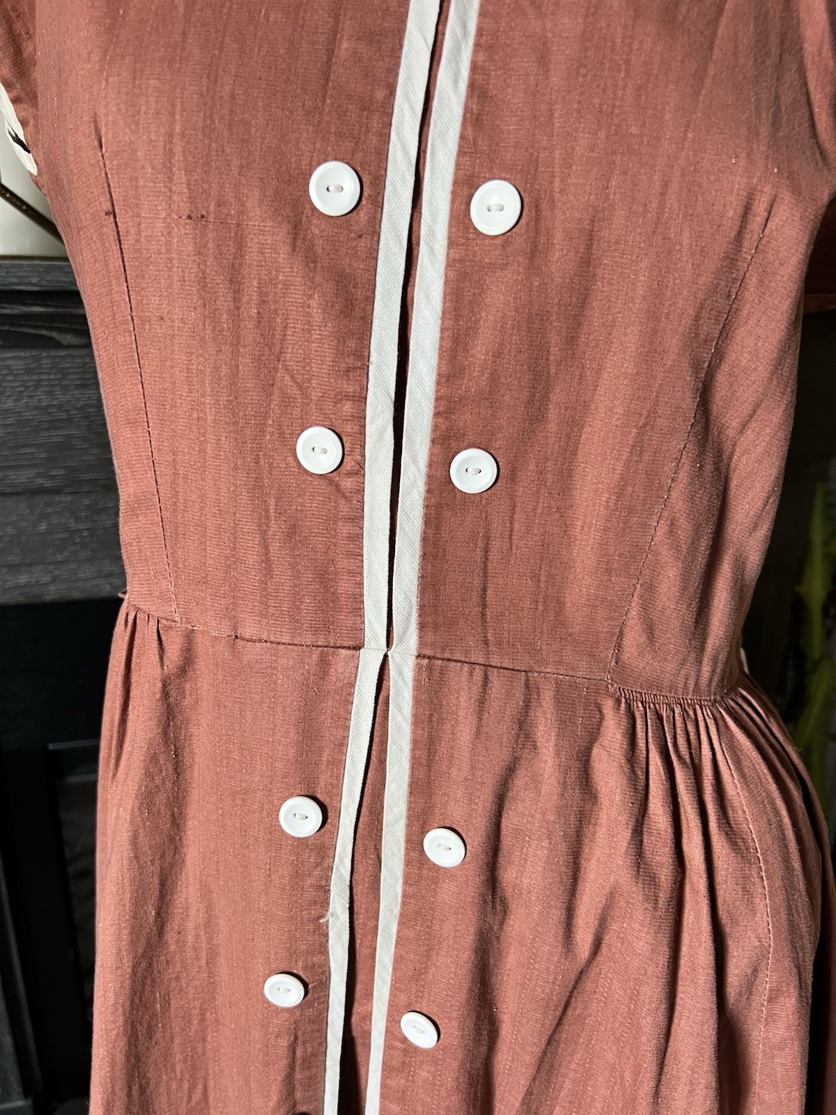 Vintage 40s Toni Todd Brown Fit & Flare Shirt Dress Cap Sleeves Buttons Small