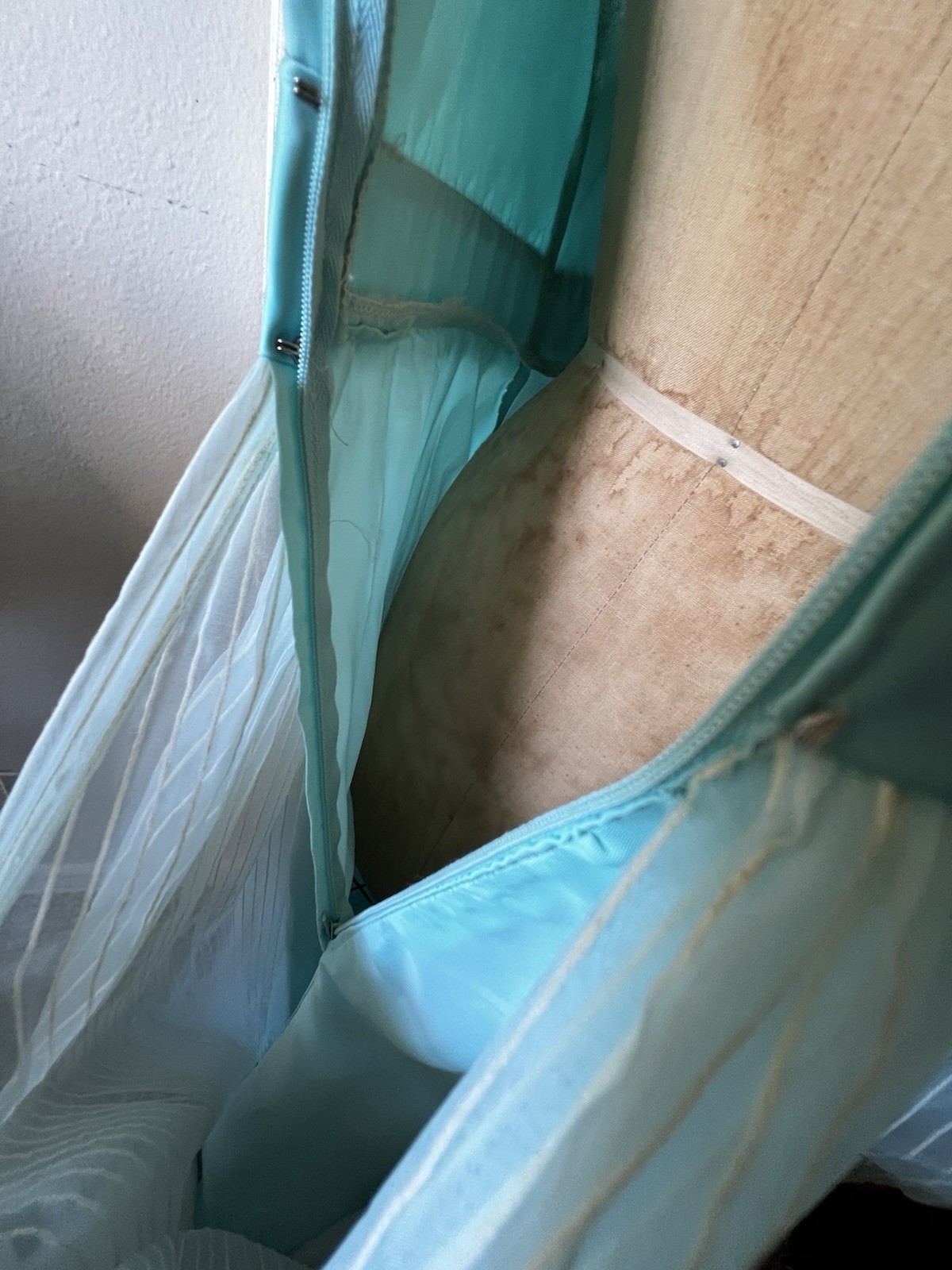 1960s-1970s Chiffon Maxi Dress Collared Long Sleeve Bow Front Handmade