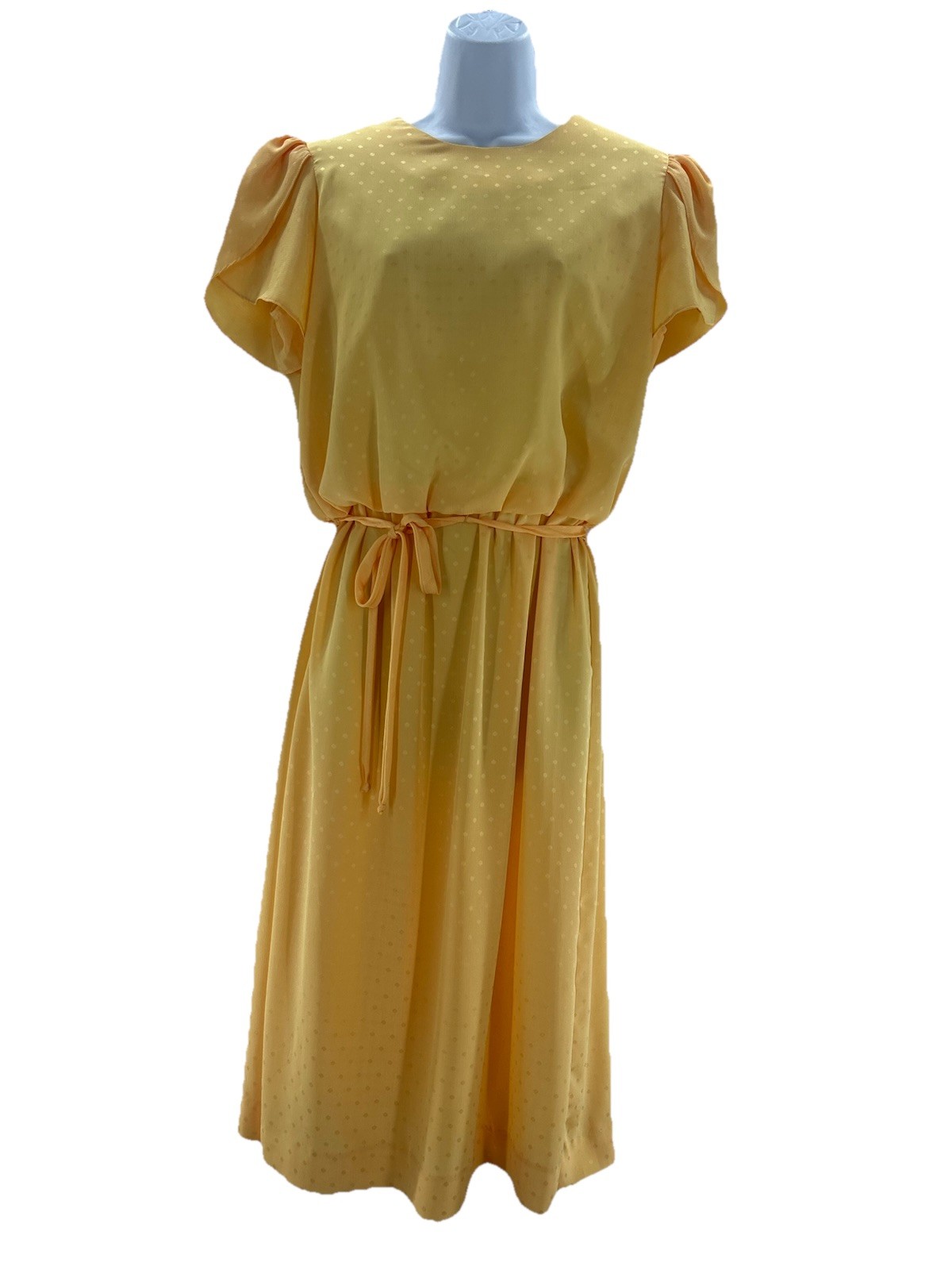 Lorac Original Vintage Yellow Dress Polka Dots Removable Belt Size 60s Housewife