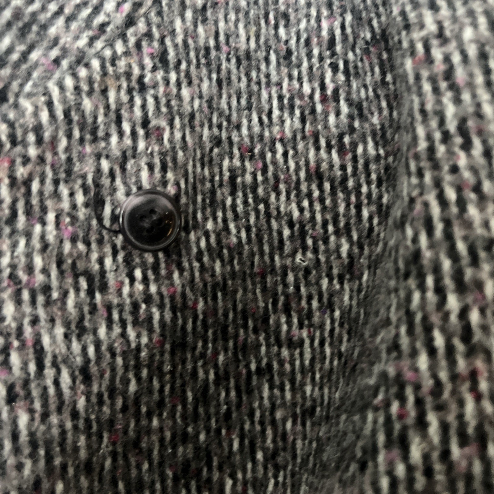 Vintage Herringbone Tweed Wool Blend Coat NY girl Gray White Union Made USA