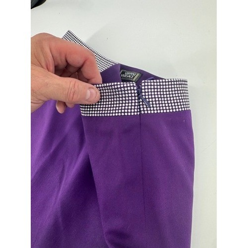 Gianni Versace Couture Mini Skirt Women 42 Purple Wool Crystal Vintage Italy