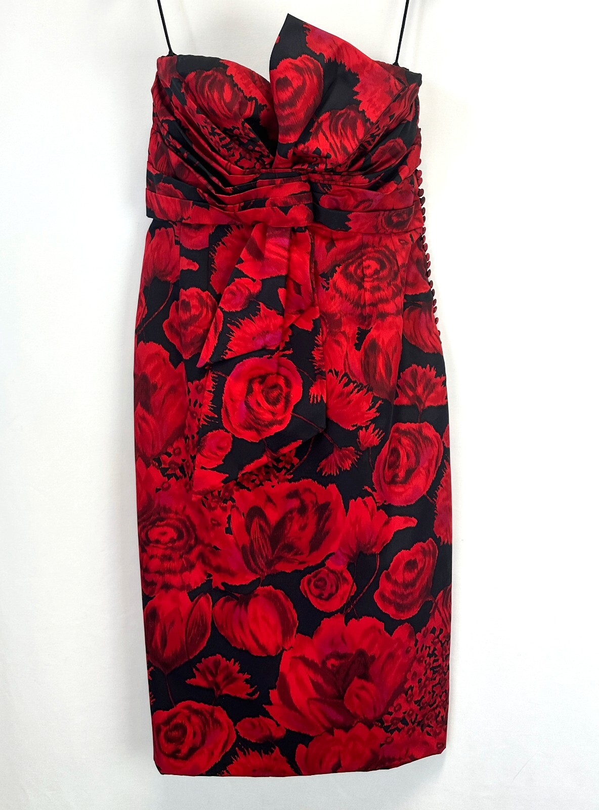 NEW CHRISTIAN DIOR By John Galliano Silk Tube Dress 40 8 Red Rose Print F/W 2009