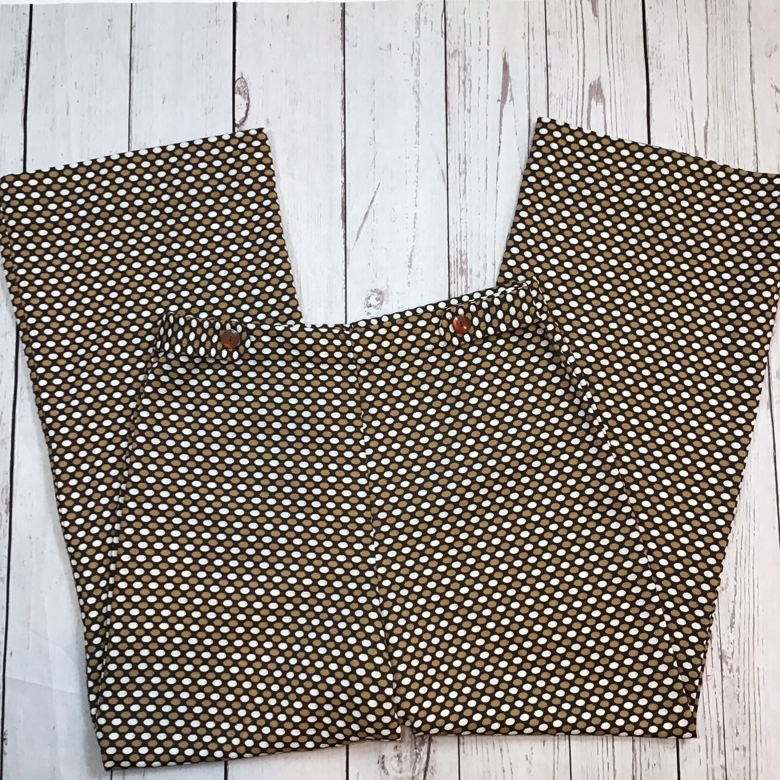 Shipmates Womens Vintage Brown Polkadot Stretch Pants Trousers Size M/L