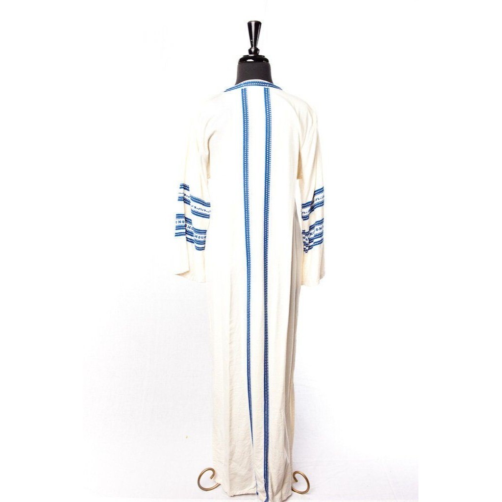 Maxi Kaftan Dress ALEX CONDARINIS Made In Greece Blue White Handmade Large ’73