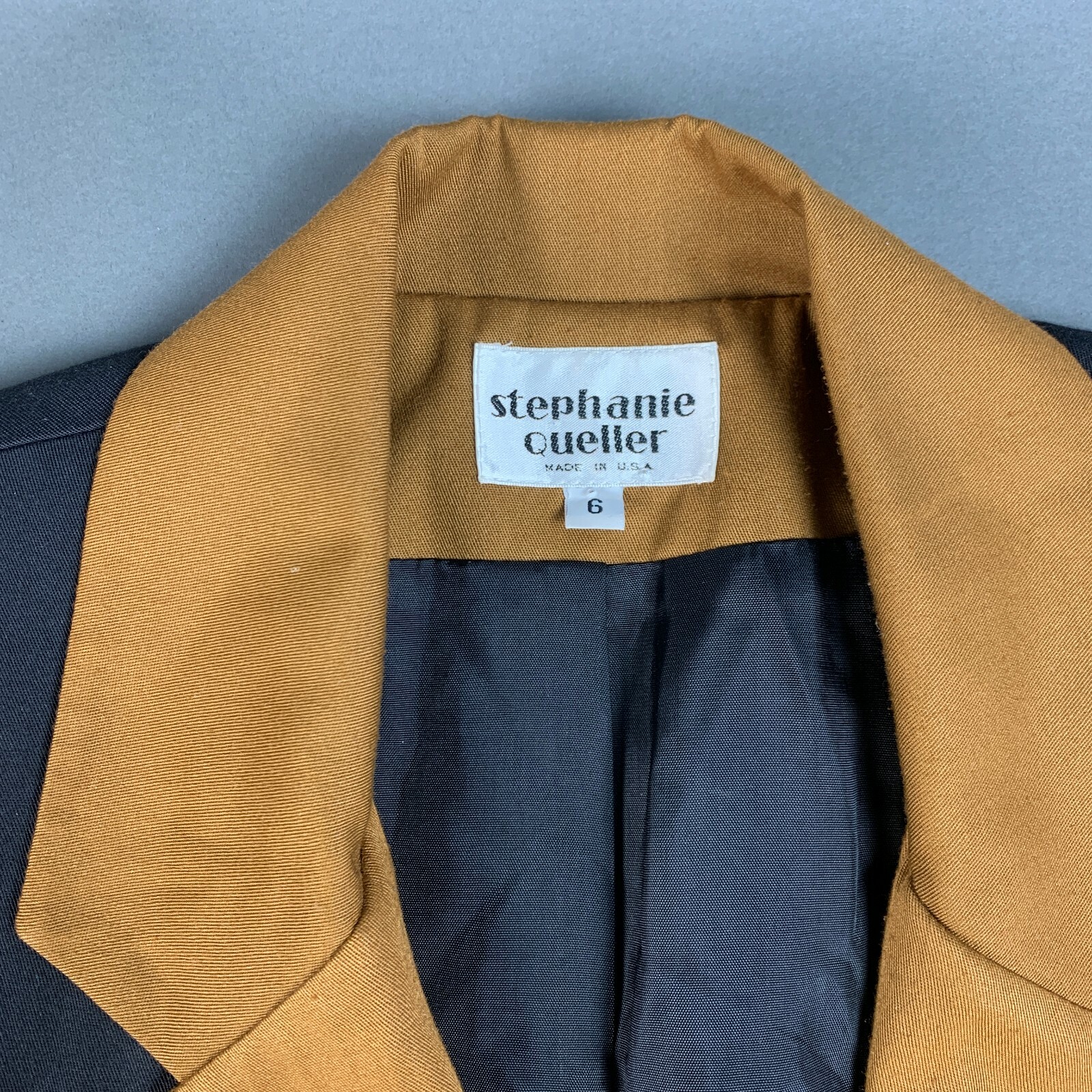 Vintage 1994 Stephanie Queller USA Colorblock Brown Gold Black Jaguar Blazer 6