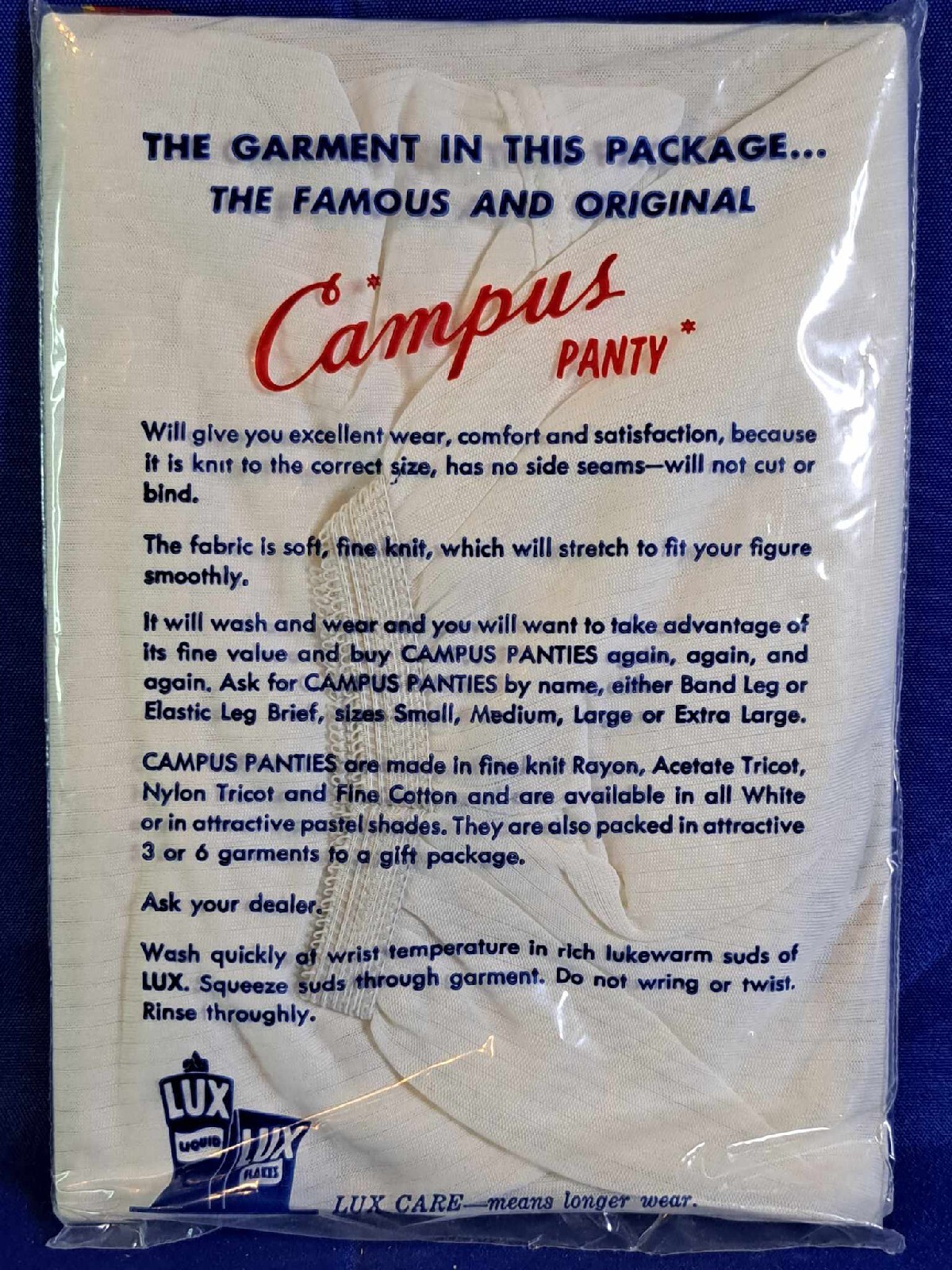 Vintage 50s/60s Womens L Original Campus Panty Rayon Briefs Light White Ribbed