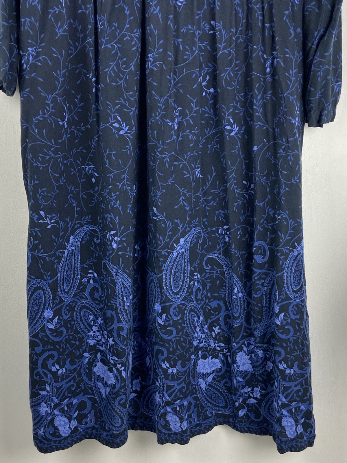Vintage 80’s JG Hook Long Sleeve Pleated Navy Blue Floral Paisley Dress Size XLP