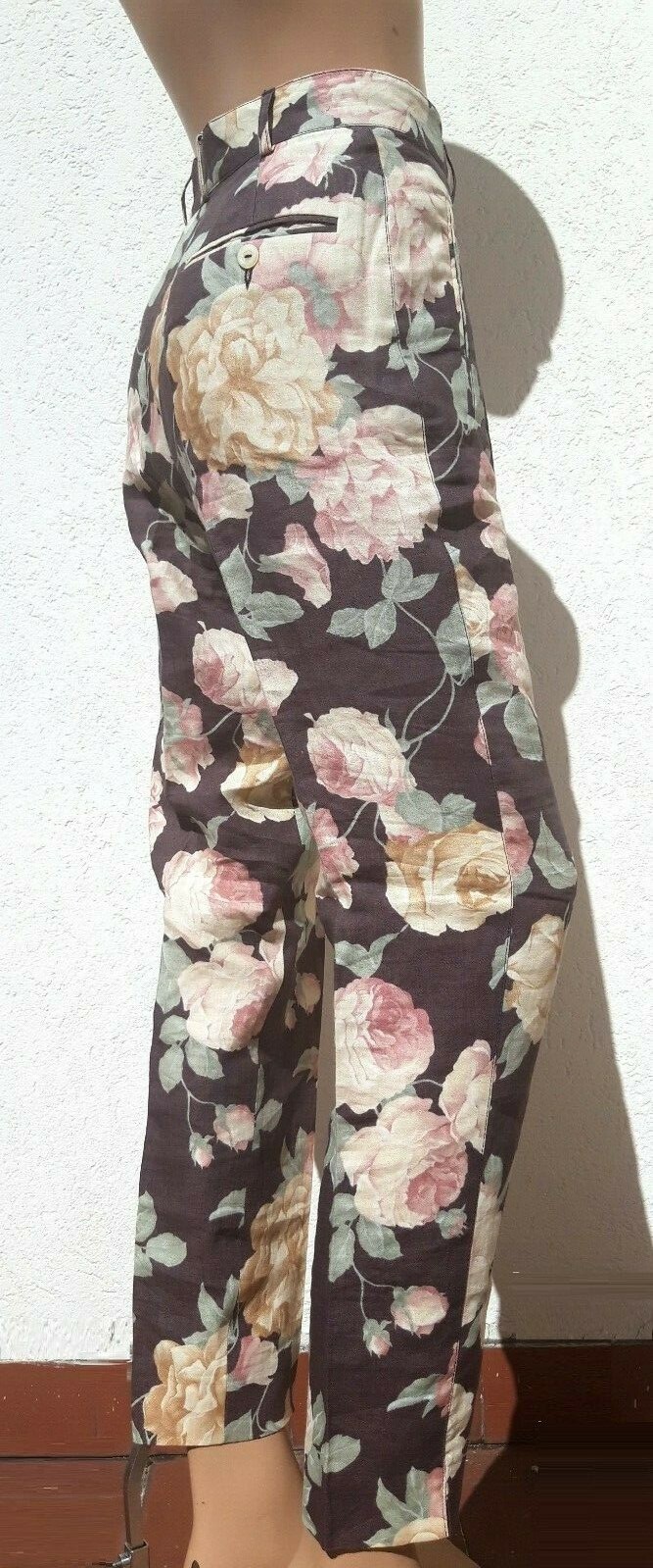 LES COPAINS Vintage Women’s 5 Pocket High Waist LINEN 100% Pristine Flower Pants
