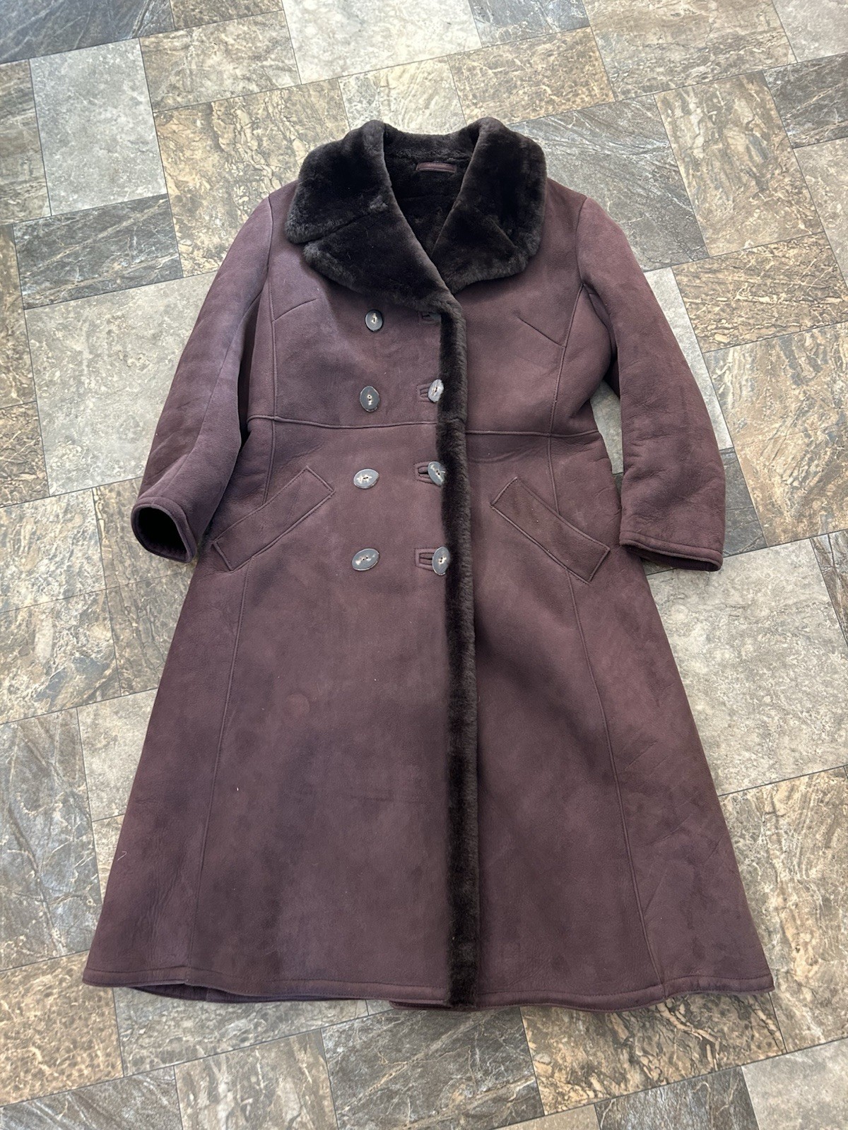 1970s Sheep Skin full-length faux double-breasted shearling Coat Norm Thompson